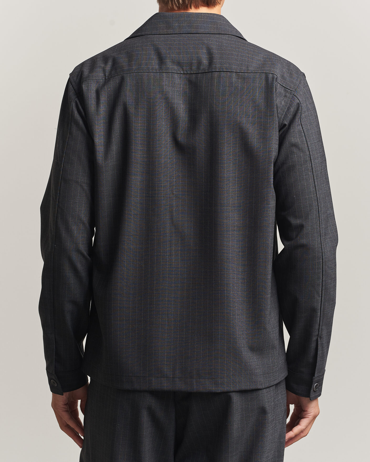 Homme | Chemises | NN07 | Zander Wool Pinstriped Overshirt Dark Grey