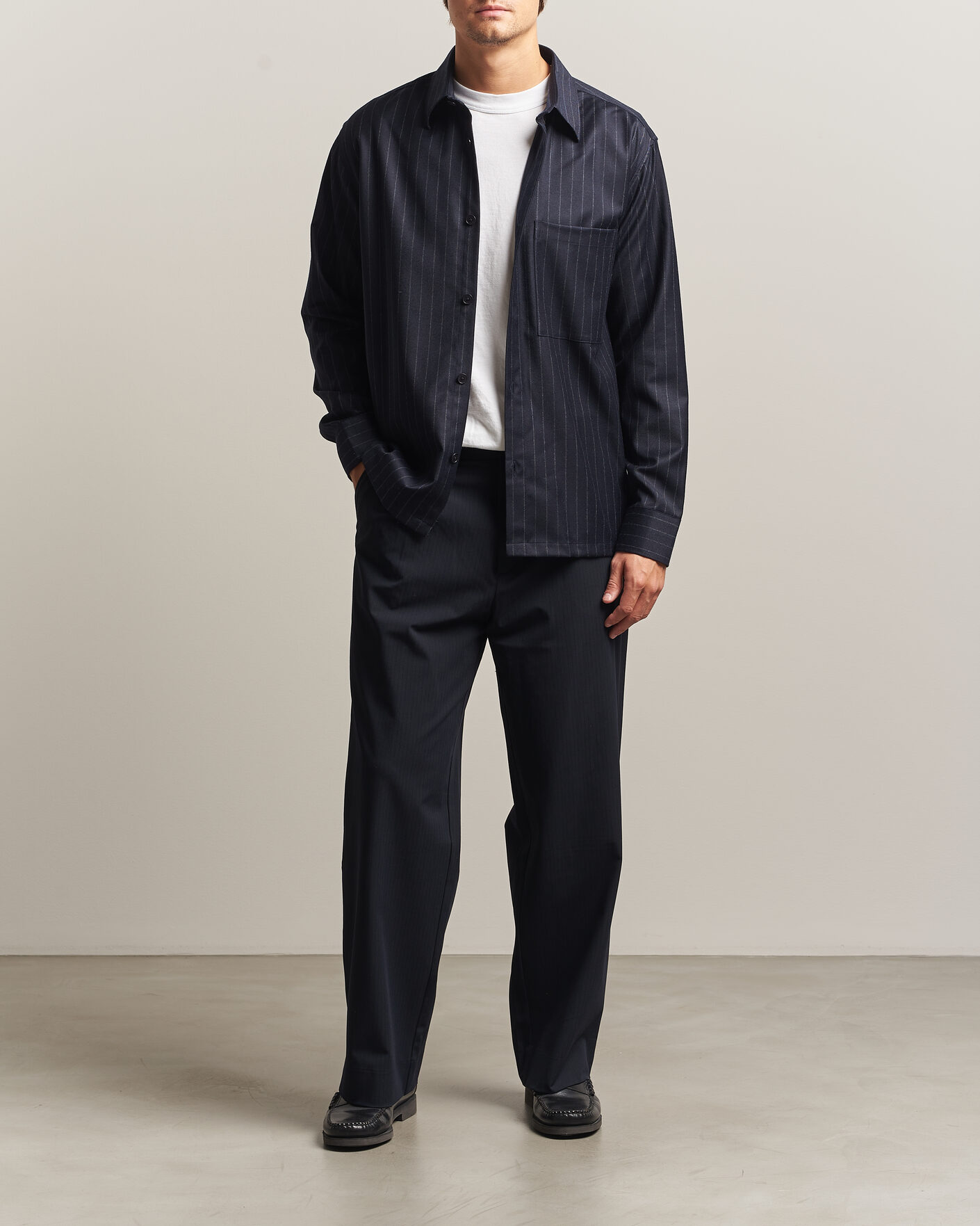 Homme | Chemises | NN07 | Freddy Wool Pinstriped Overshirt Navy