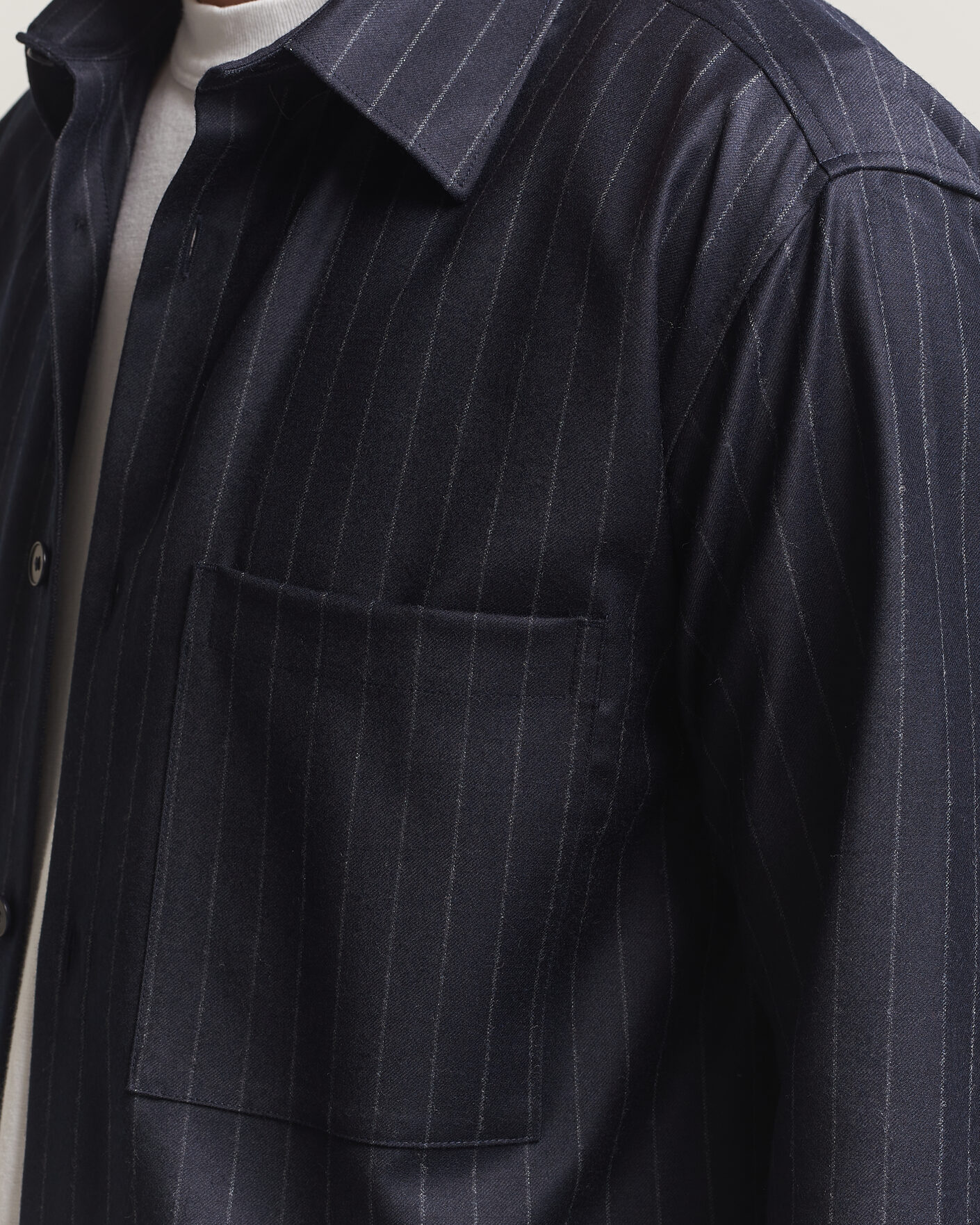 Homme | Chemises | NN07 | Freddy Wool Pinstriped Overshirt Navy