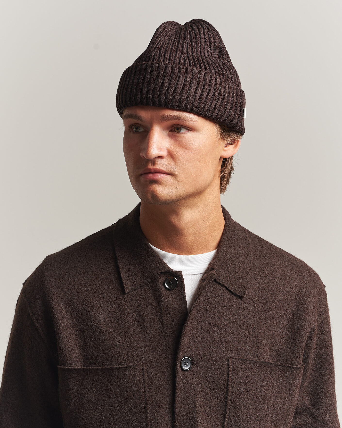 Homme | Bonnets | NN07 | Wool Rib Hat Deep Truffle