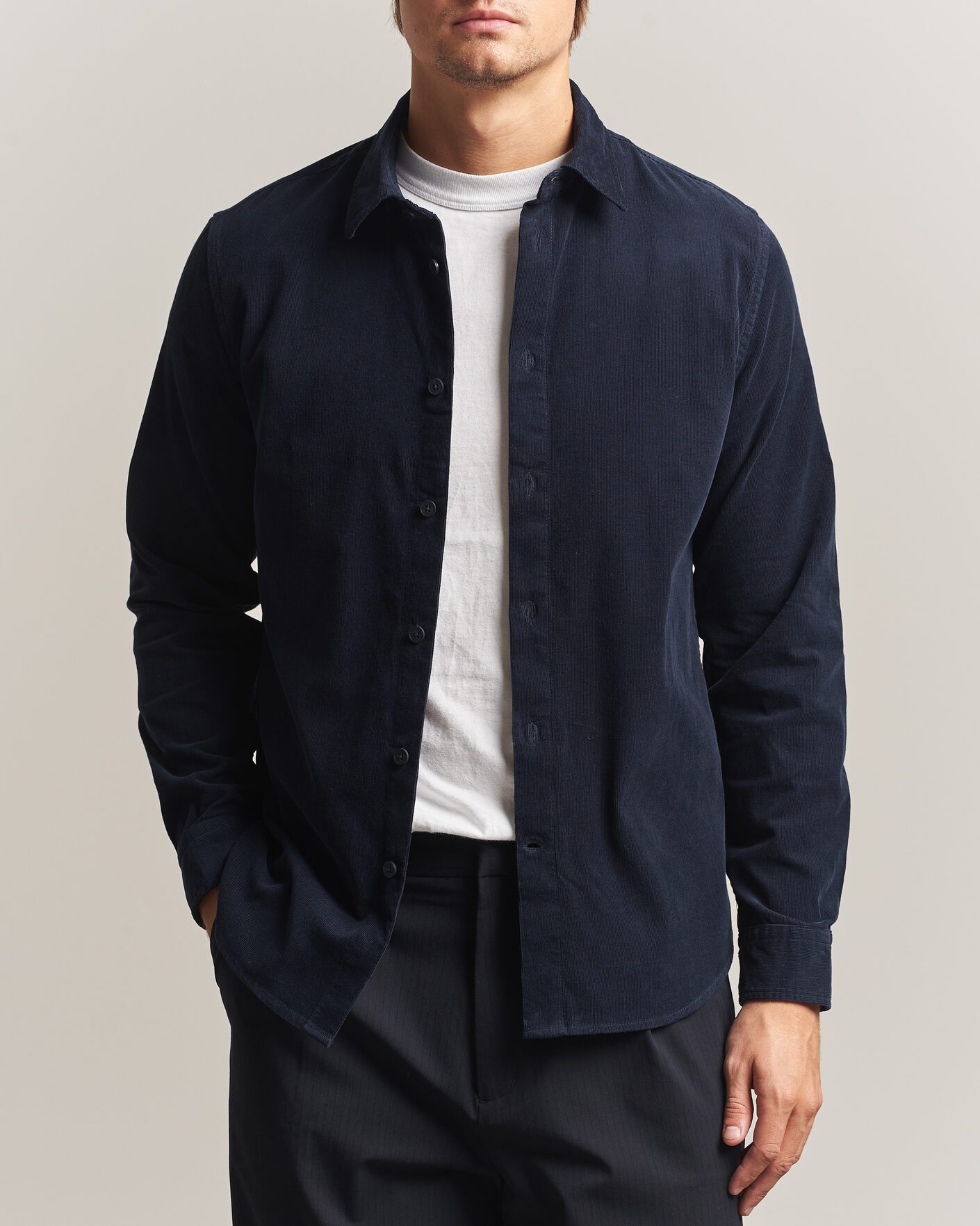 Homme | Chemises | NN07 | Asher Baby Cord Shirt Navy Blue