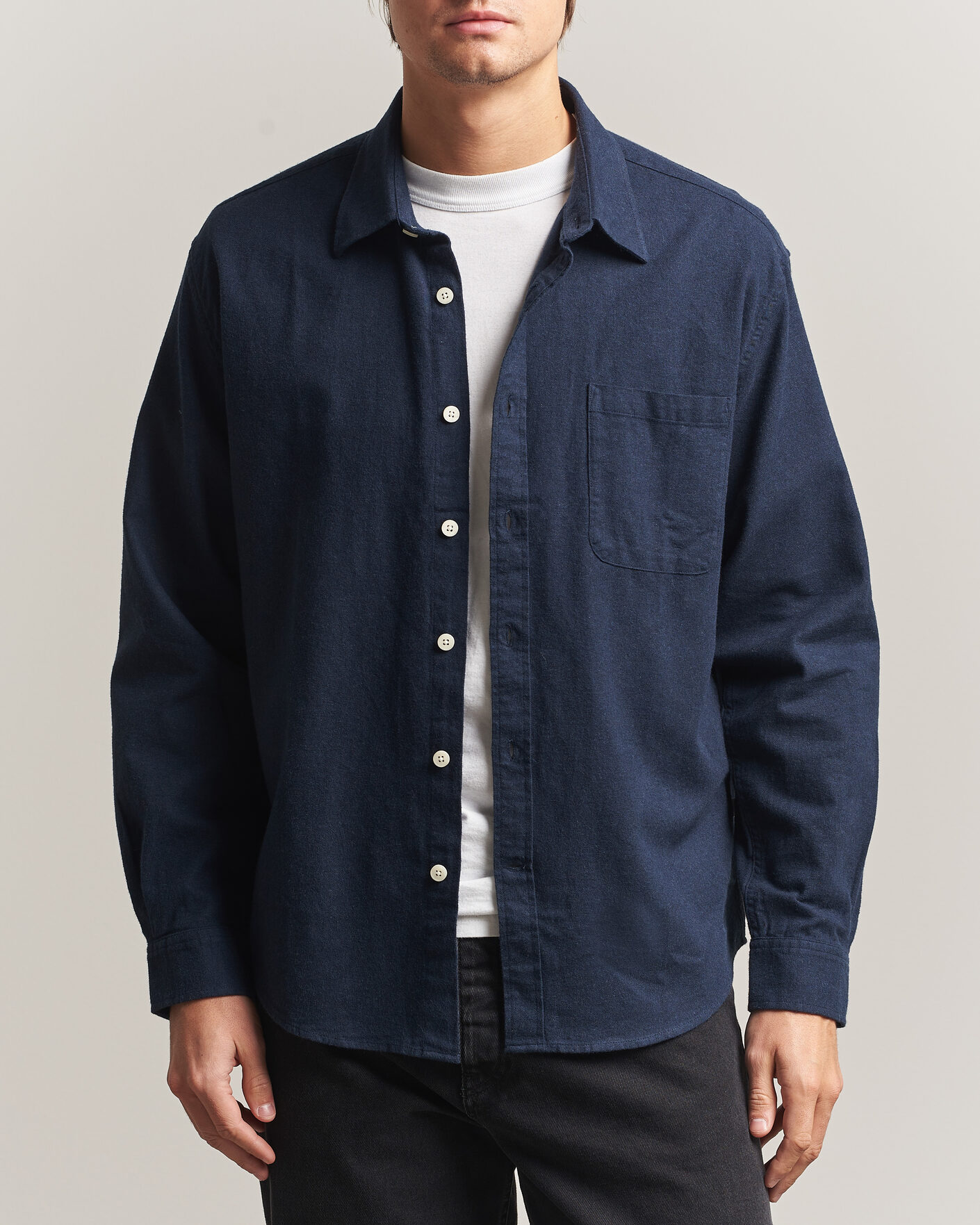 Homme | Chemises | NN07 | Dino Brushed Flannel Shirt Navy Blue