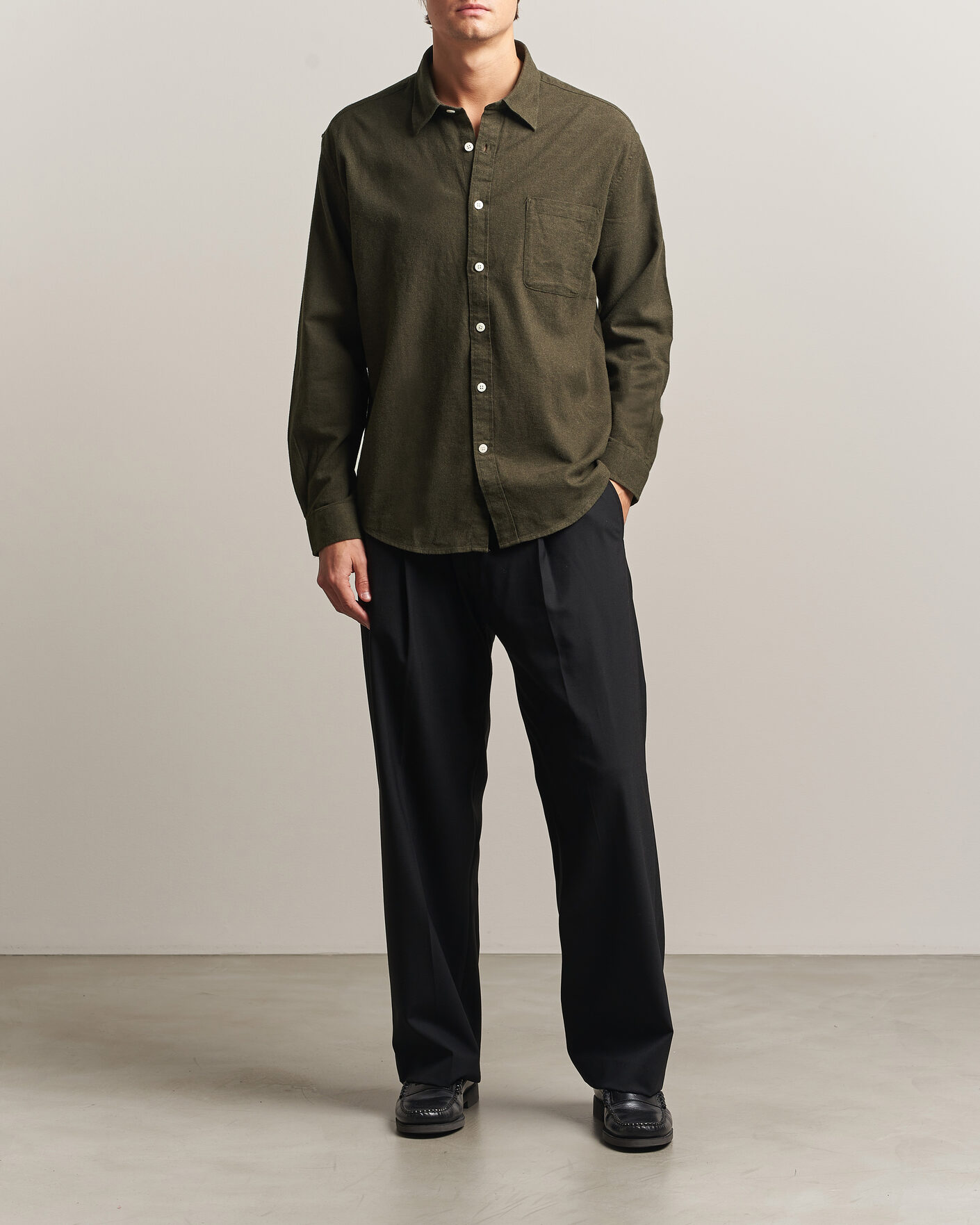 Homme | Chemises | NN07 | Dino Brushed Flannel Shirt Dark Army