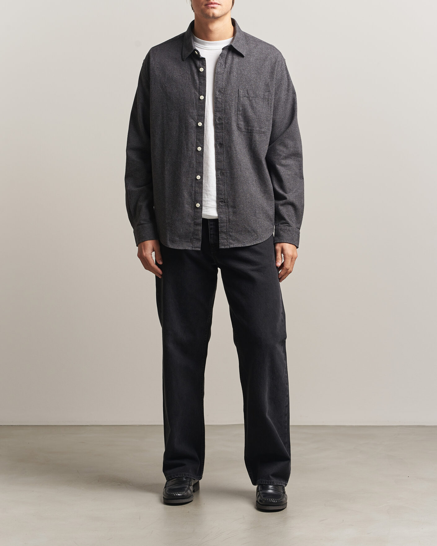 Homme | Chemises | NN07 | Dino Brushed Flannel Shirt Dark Grey