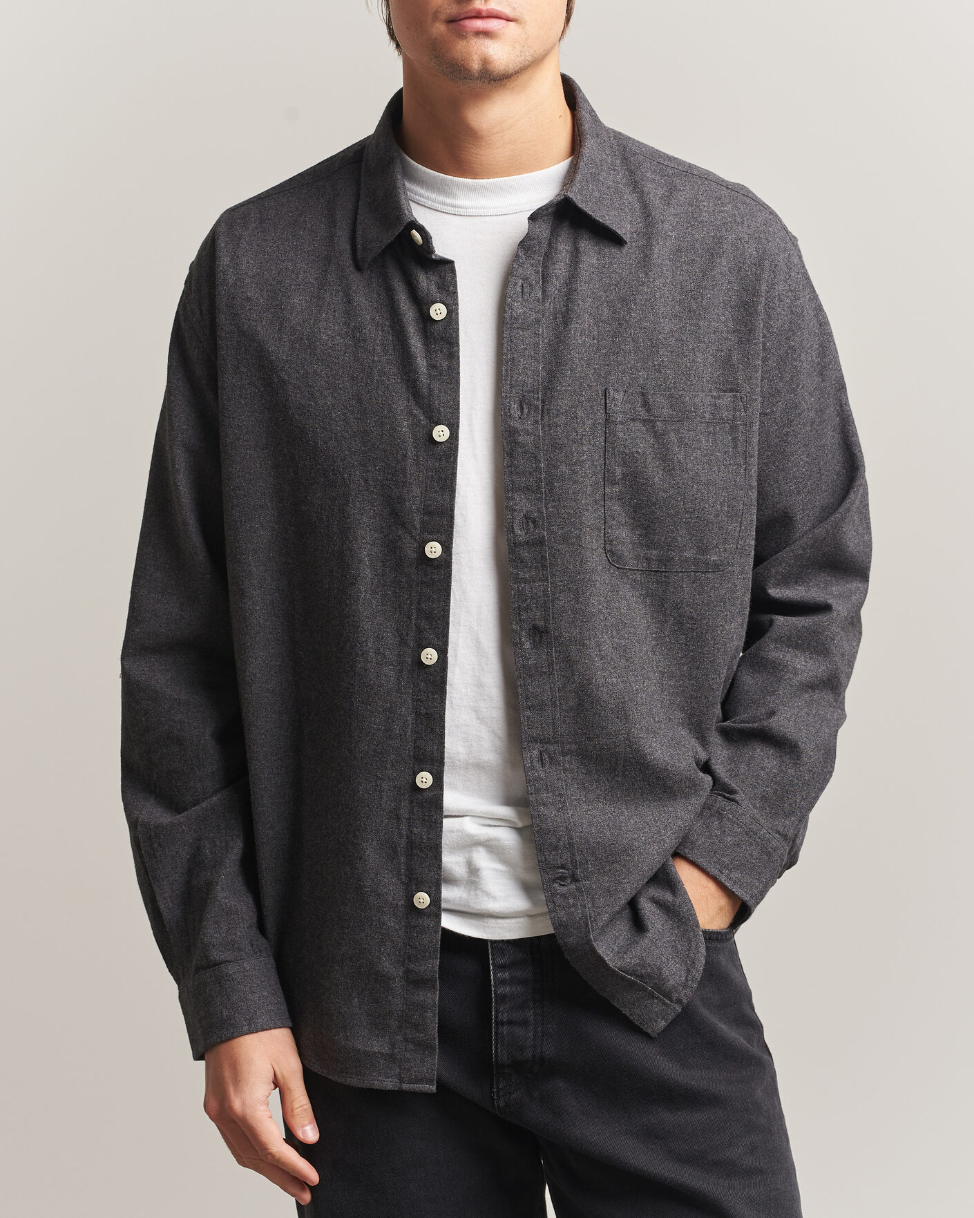 Homme | Chemises | NN07 | Dino Brushed Flannel Shirt Dark Grey