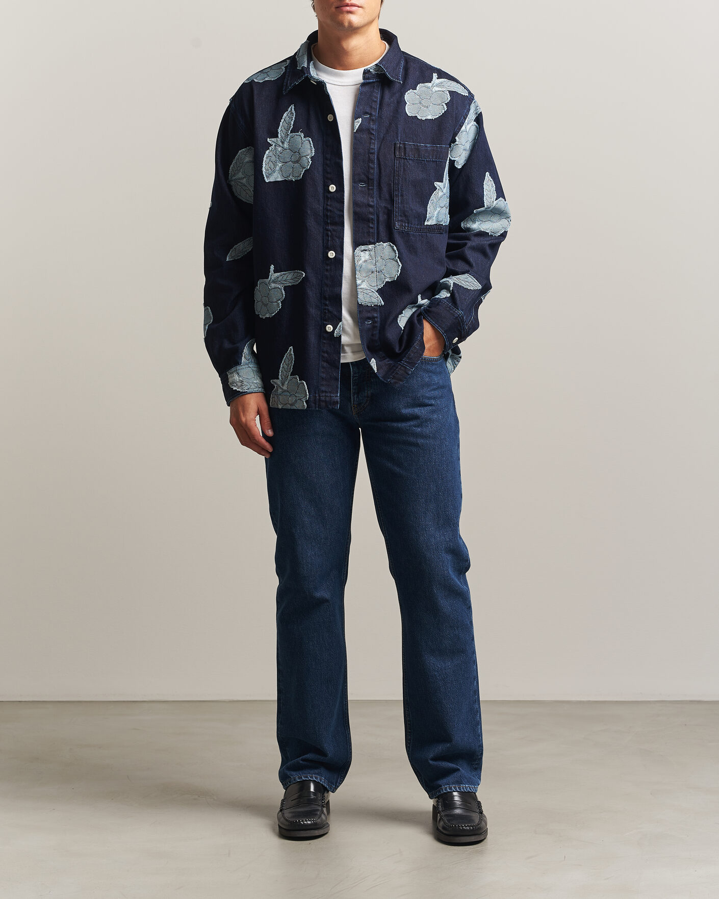 Homme | Chemises | NN07 | Adwin Fil‑coupé Jacquard Denim Overshirt Dark Blue