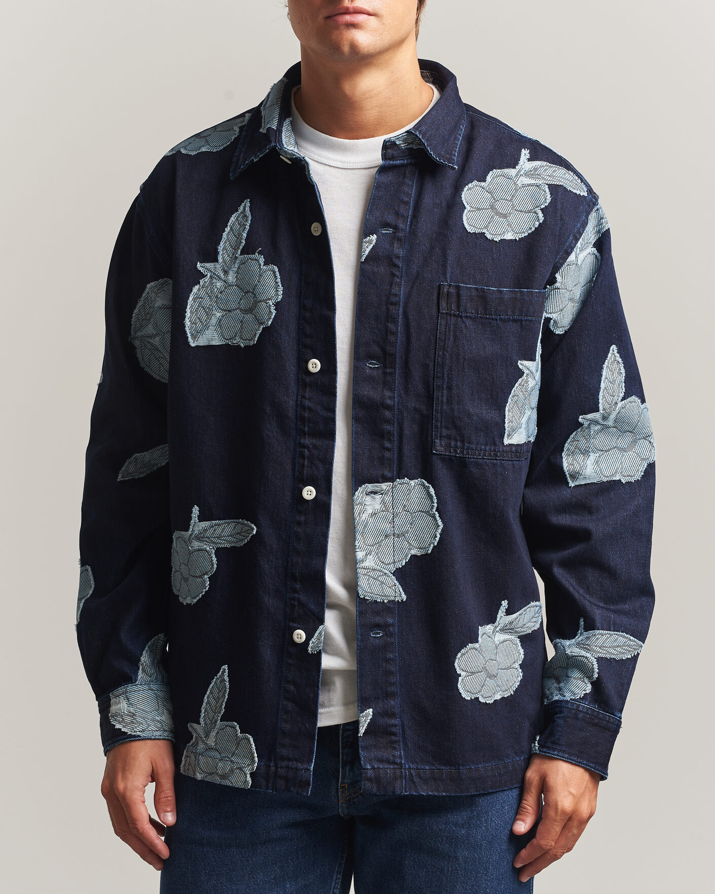 Homme | Chemises | NN07 | Adwin Fil‑coupé Jacquard Denim Overshirt Dark Blue