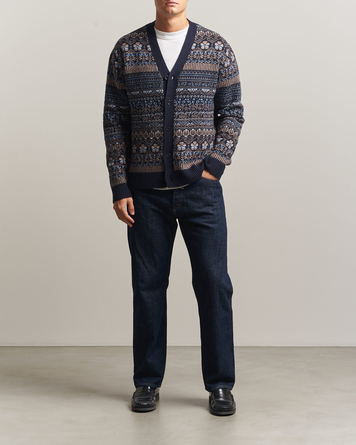Homme | Pulls Et Tricots | NN07 | Tobias Fairisle Wool Knitted Cardigan Navy Blue