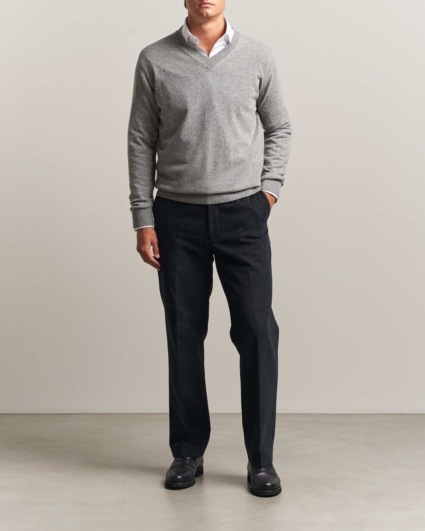 Homme | Pulls Et Tricots | Oscar Jacobson | Gregor Wool/Cashmere V-Neck Grey Melange