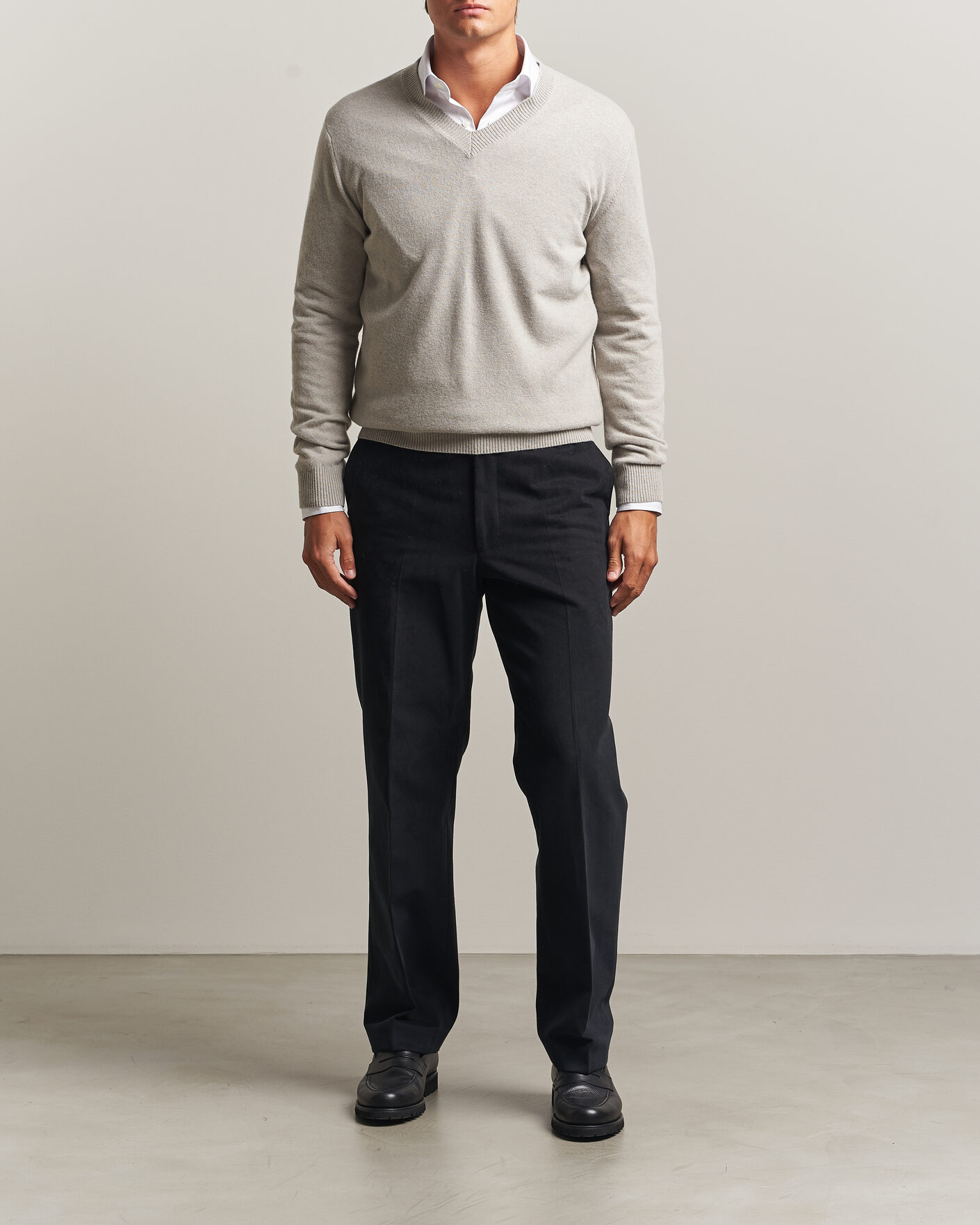Homme | Pulls Et Tricots | Oscar Jacobson | Gregor Wool/Cashmere V-Neck Light Beige