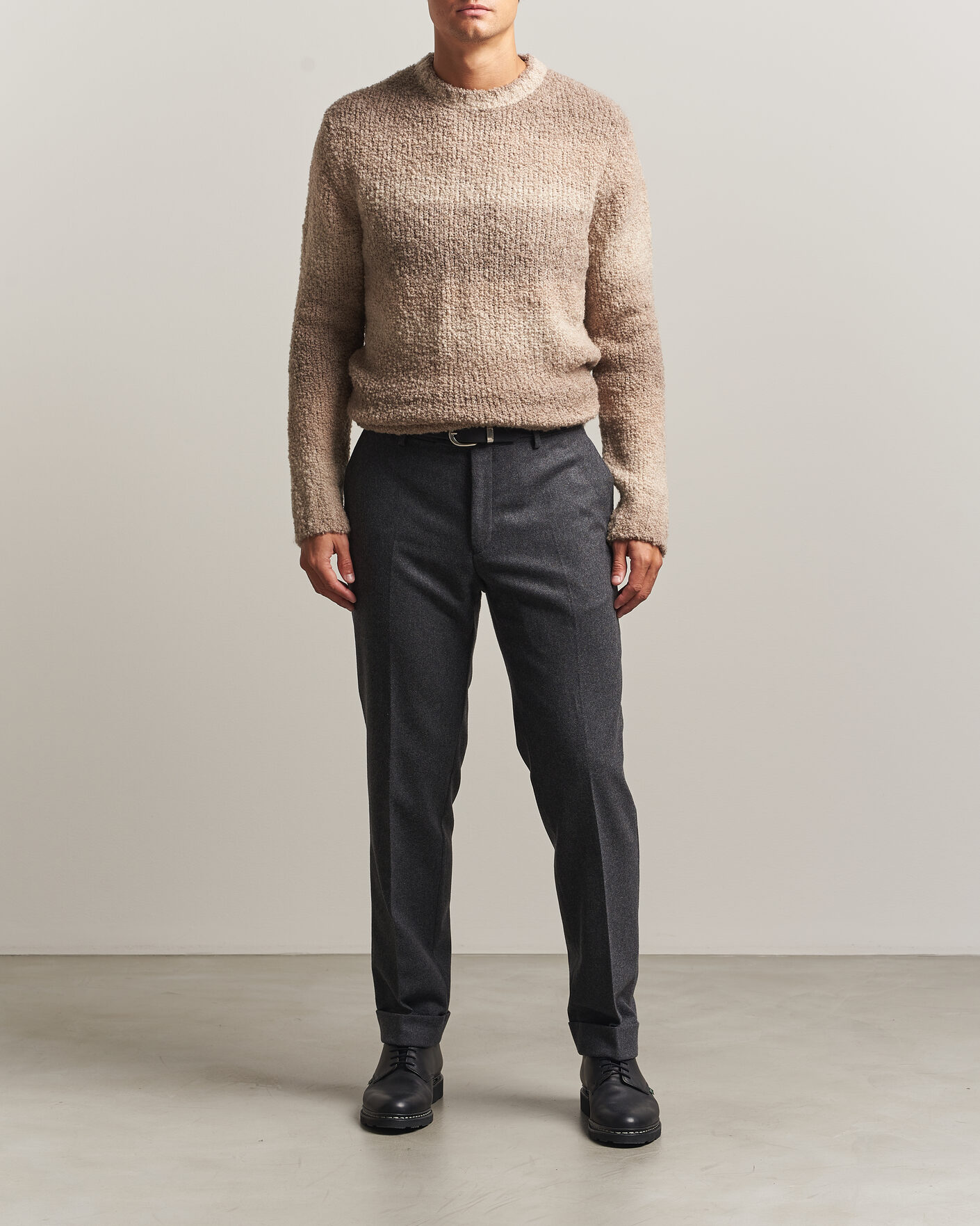Homme | Pulls Et Tricots | Oscar Jacobson | Ronnie Heavy Knitted Wool Crewneck Beige