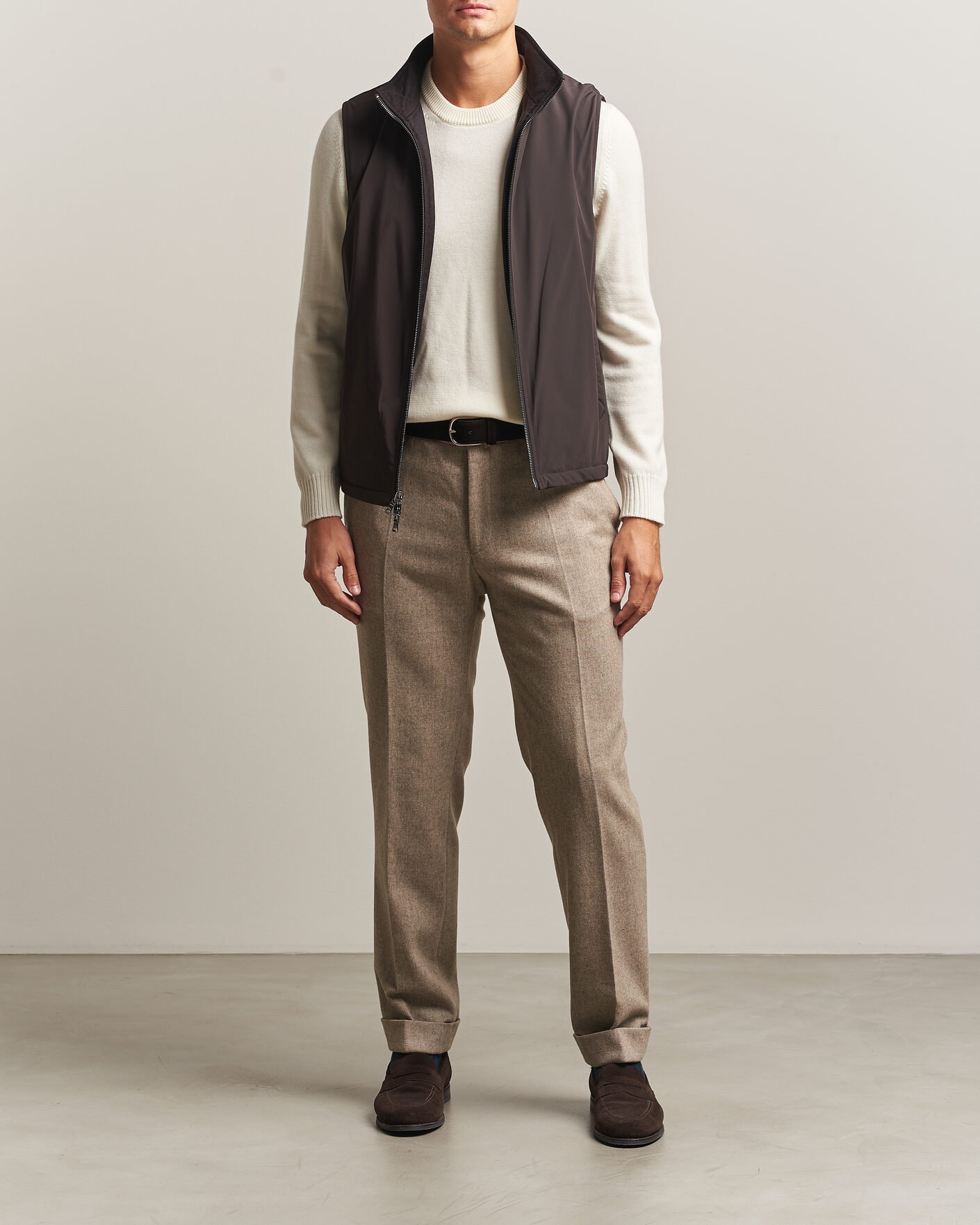 Homme | Gilets | Oscar Jacobson | Nylon/Wool Reversible Vest Brown