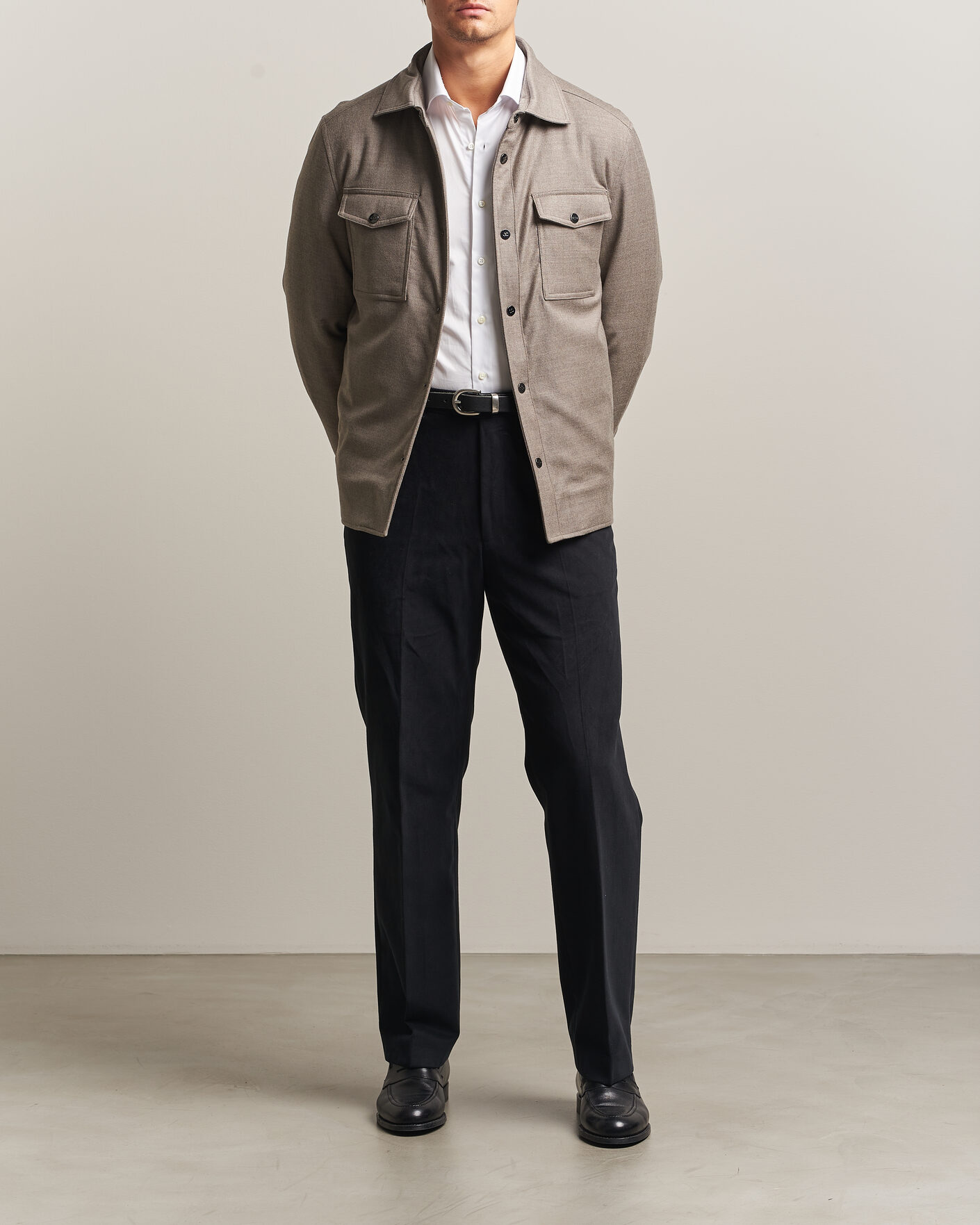 Homme | Manteaux Et Vestes | Oscar Jacobson | Nylon/Wool Padded Shirt Jacket Taupe