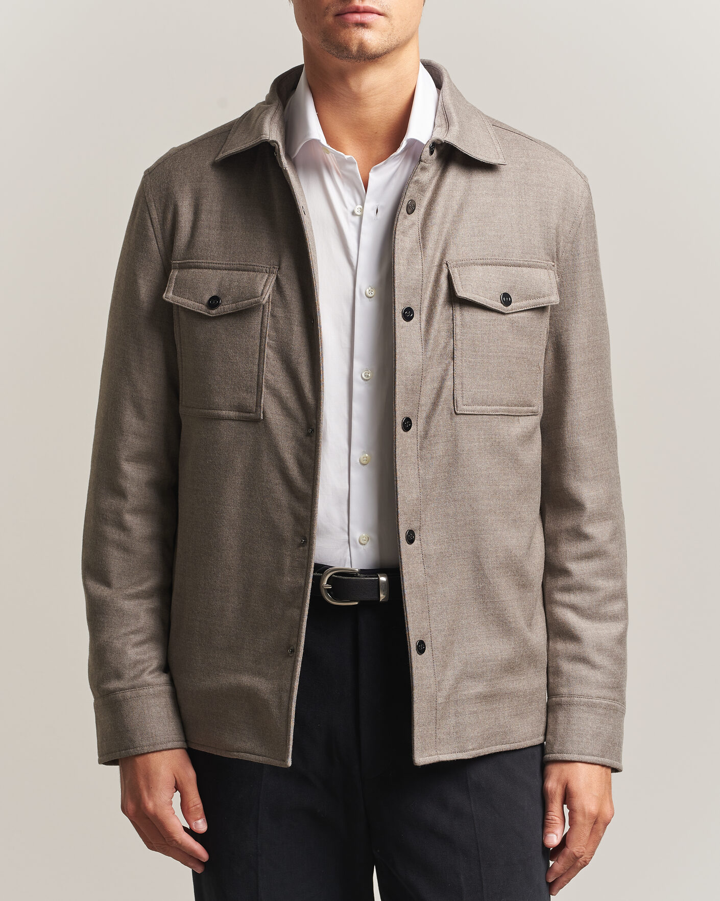 Homme | Manteaux Et Vestes | Oscar Jacobson | Nylon/Wool Padded Shirt Jacket Taupe