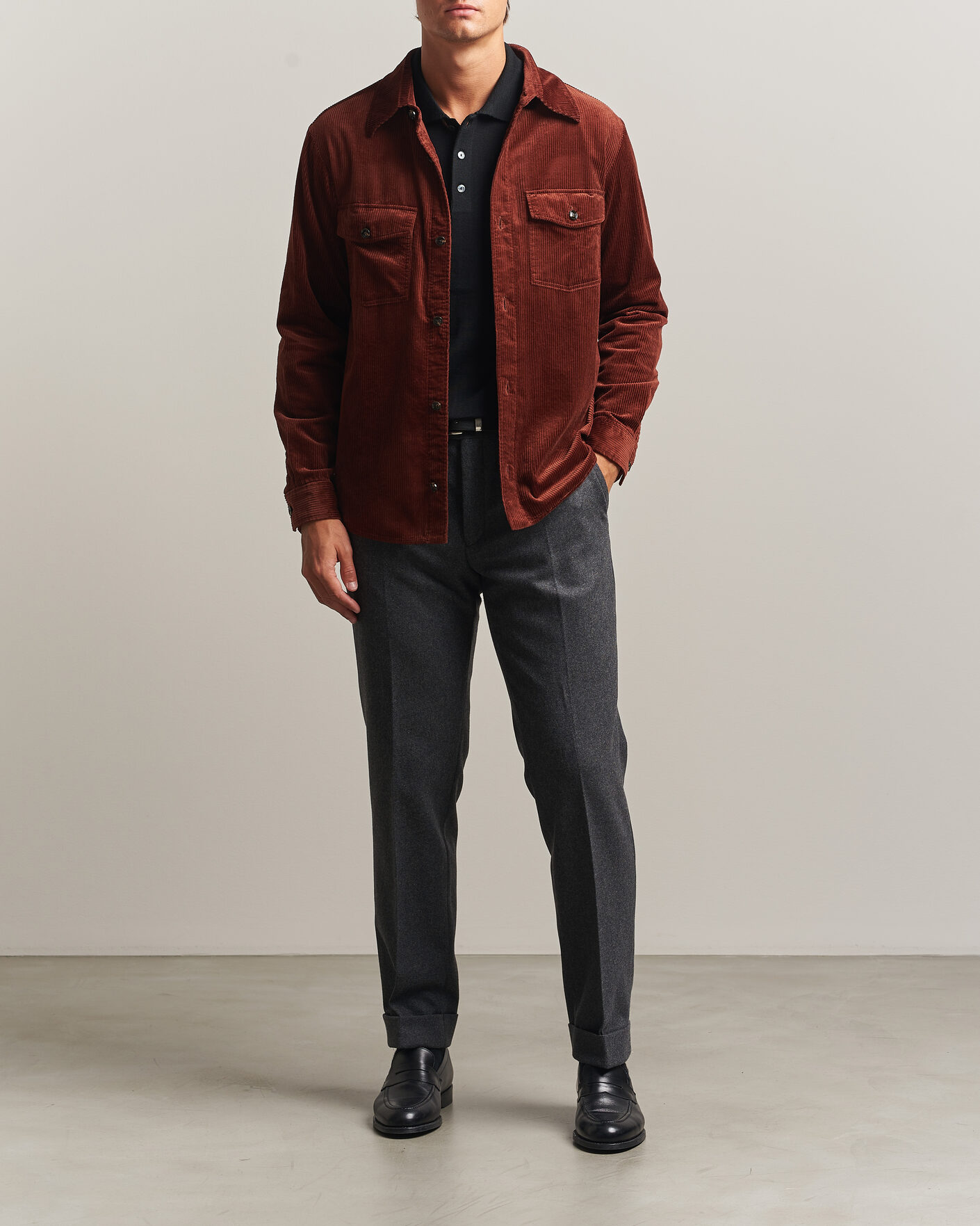 Homme | Chemises | Oscar Jacobson | Magnus Cord Shirt Jacket Burgundy