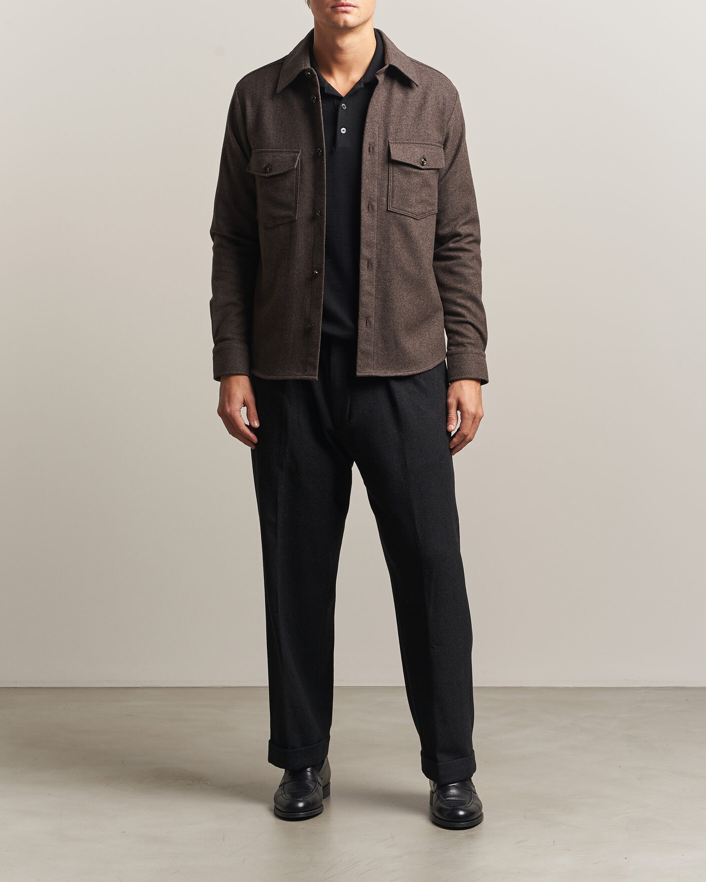 Homme | Chemises | Oscar Jacobson | Magnus Wool Shirt Jacket Brown
