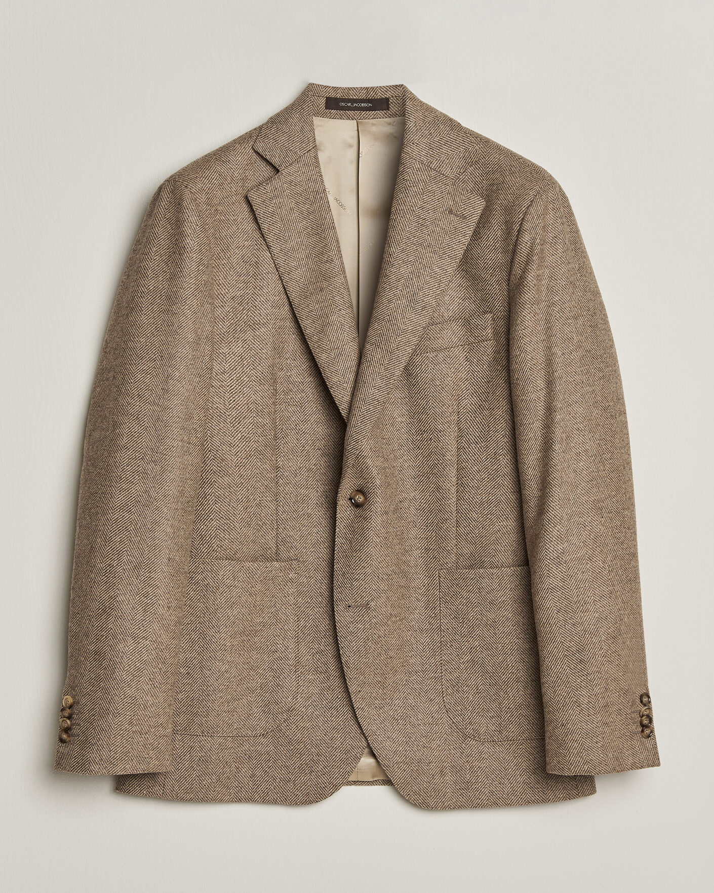 Homme | Blazers | Oscar Jacobson | Fogerty Herringbone Wool Blazer Beige