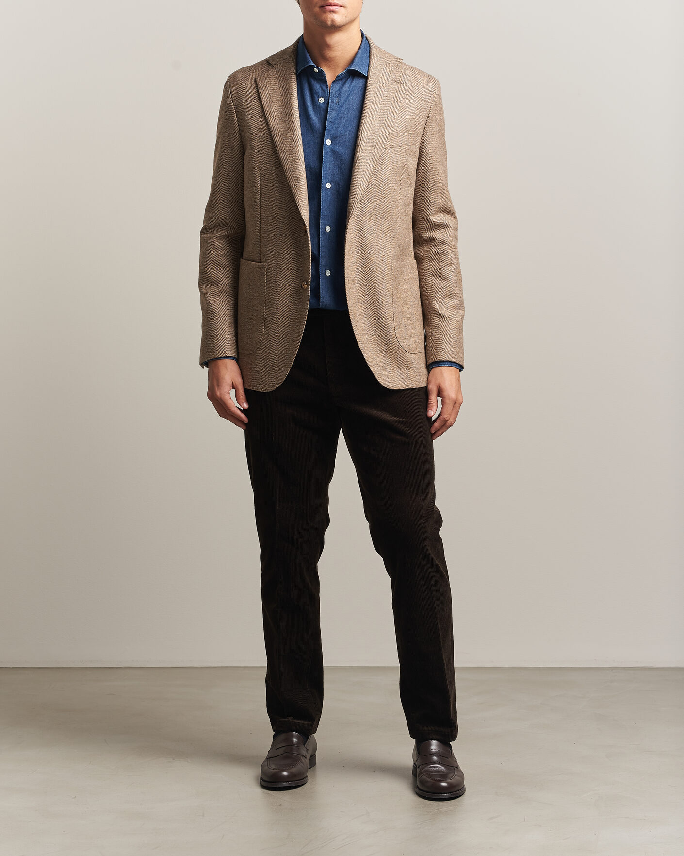 Homme | Blazers | Oscar Jacobson | Fogerty Herringbone Wool Blazer Beige