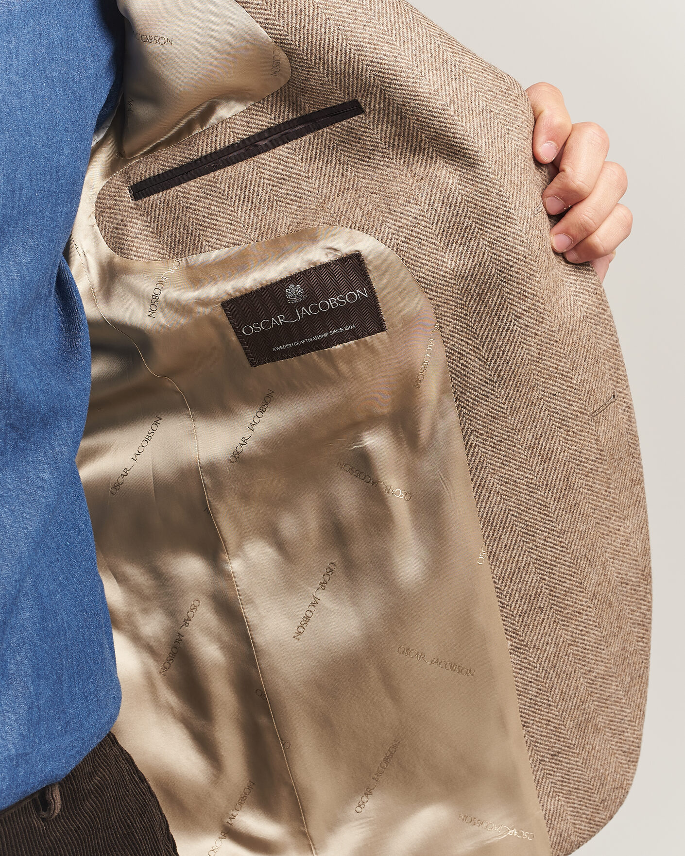 Homme | Blazers | Oscar Jacobson | Fogerty Herringbone Wool Blazer Beige