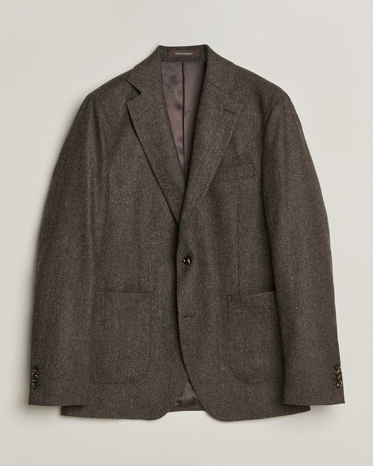 Homme | Blazers | Oscar Jacobson | Fogerty Herringbone Wool Blazer Brown