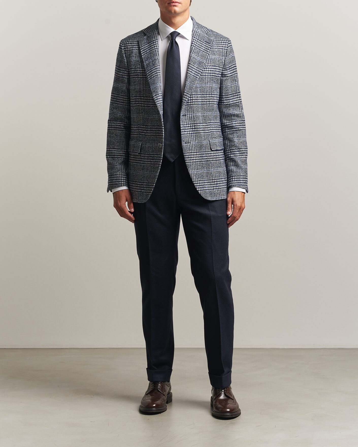 Homme | Blazers | Oscar Jacobson | Fogerty Checked Wool/Alpaca Blazer Blue