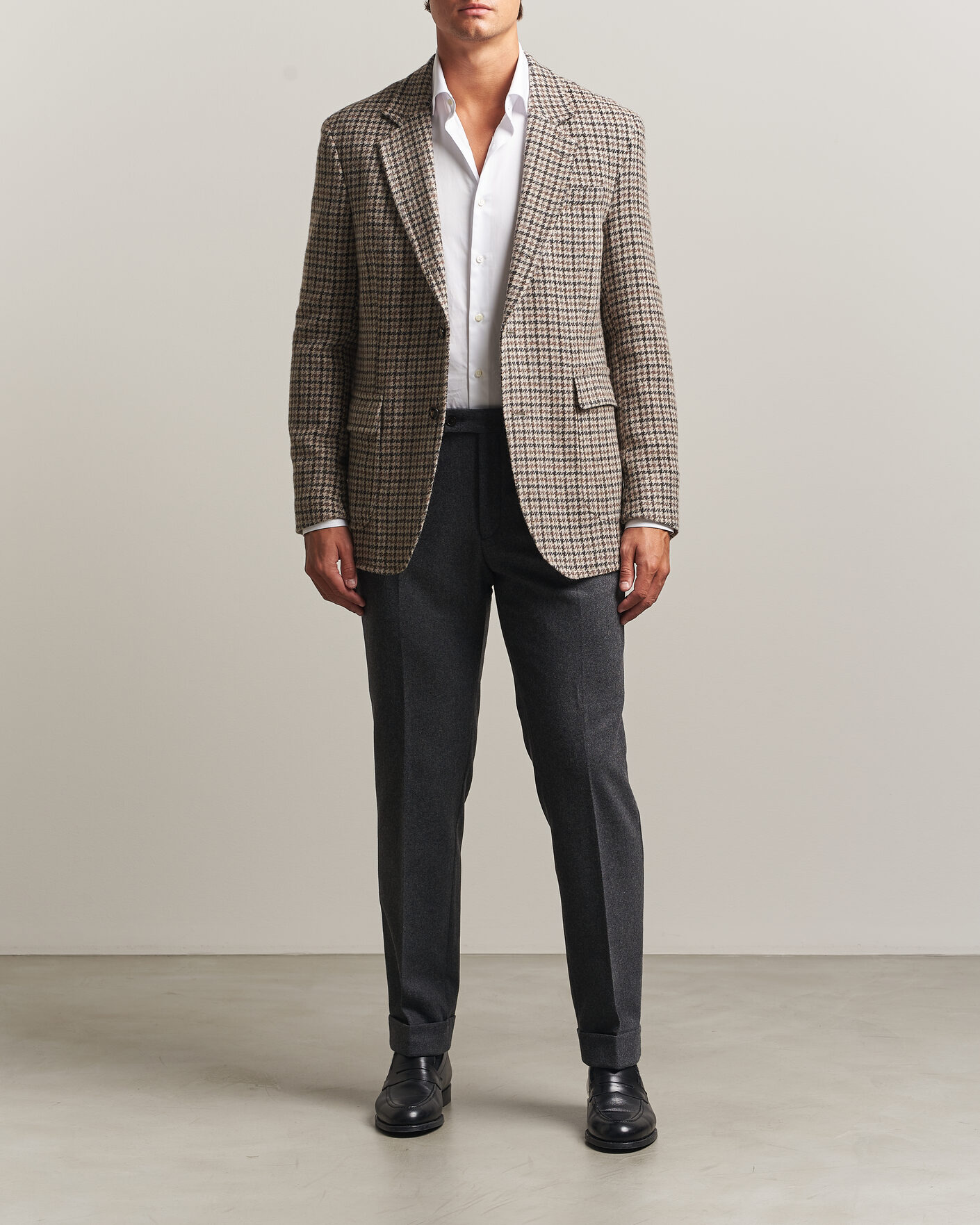 Homme | Blazers | Oscar Jacobson | Fridolf Wool Houndstooth Patch Blazer Brown