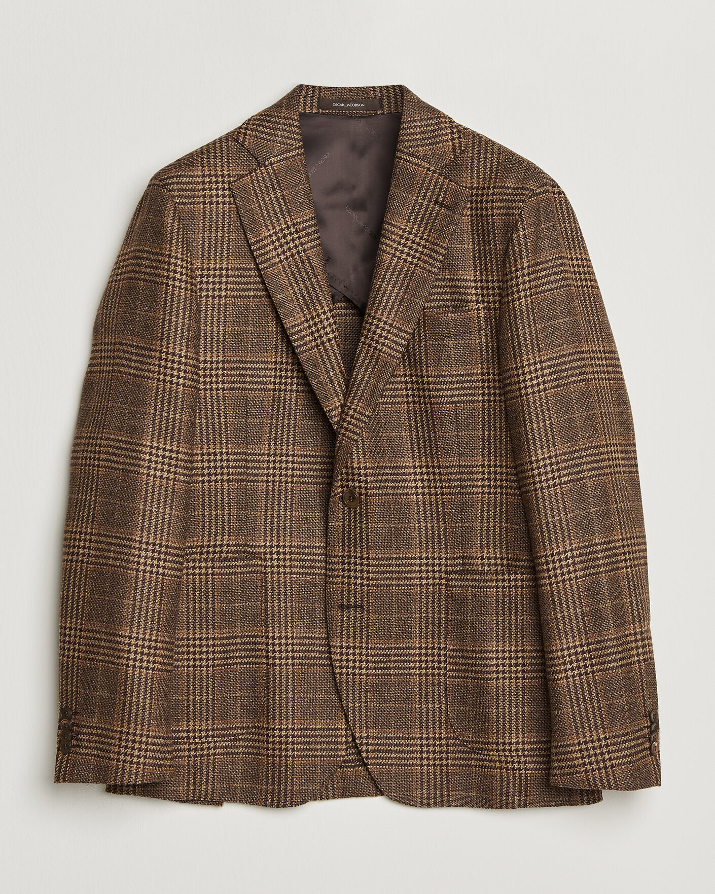 Homme | Blazers | Oscar Jacobson | Ferry Patch Checked Wool/Cashmere Blazer Brown