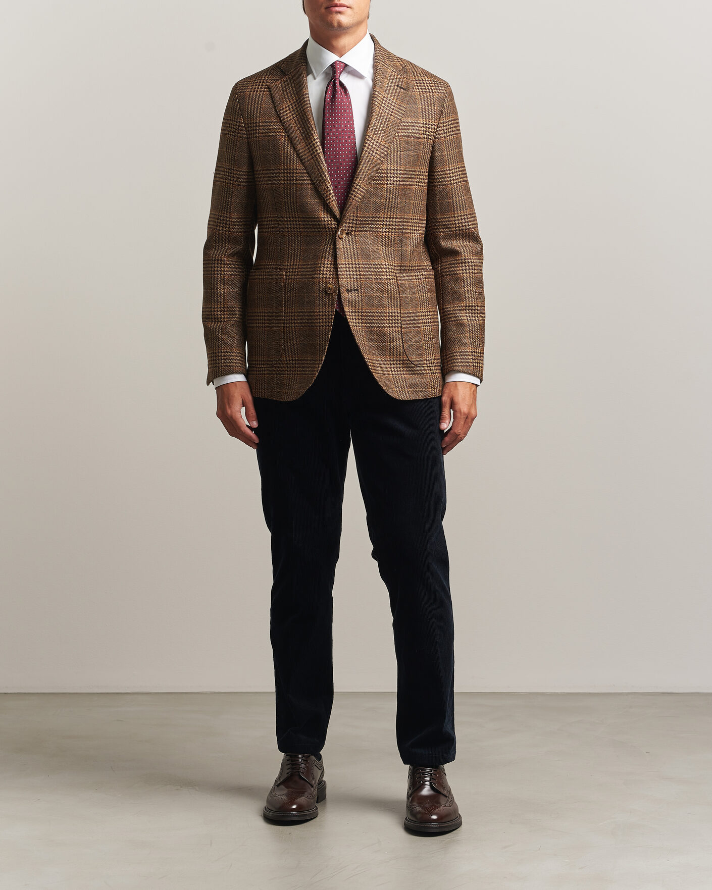 Homme | Blazers | Oscar Jacobson | Ferry Patch Checked Wool/Cashmere Blazer Brown