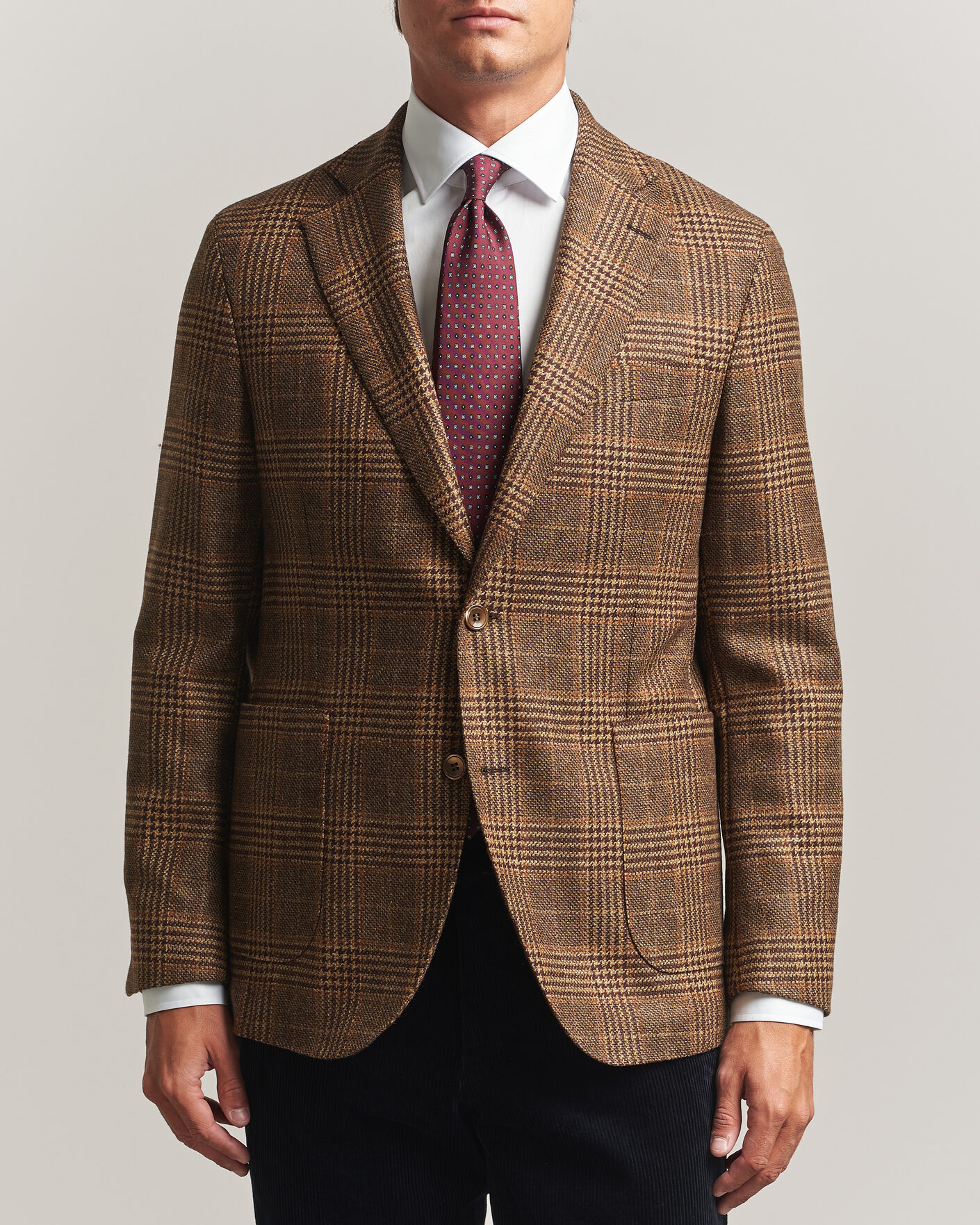 Homme | Blazers | Oscar Jacobson | Ferry Patch Checked Wool/Cashmere Blazer Brown