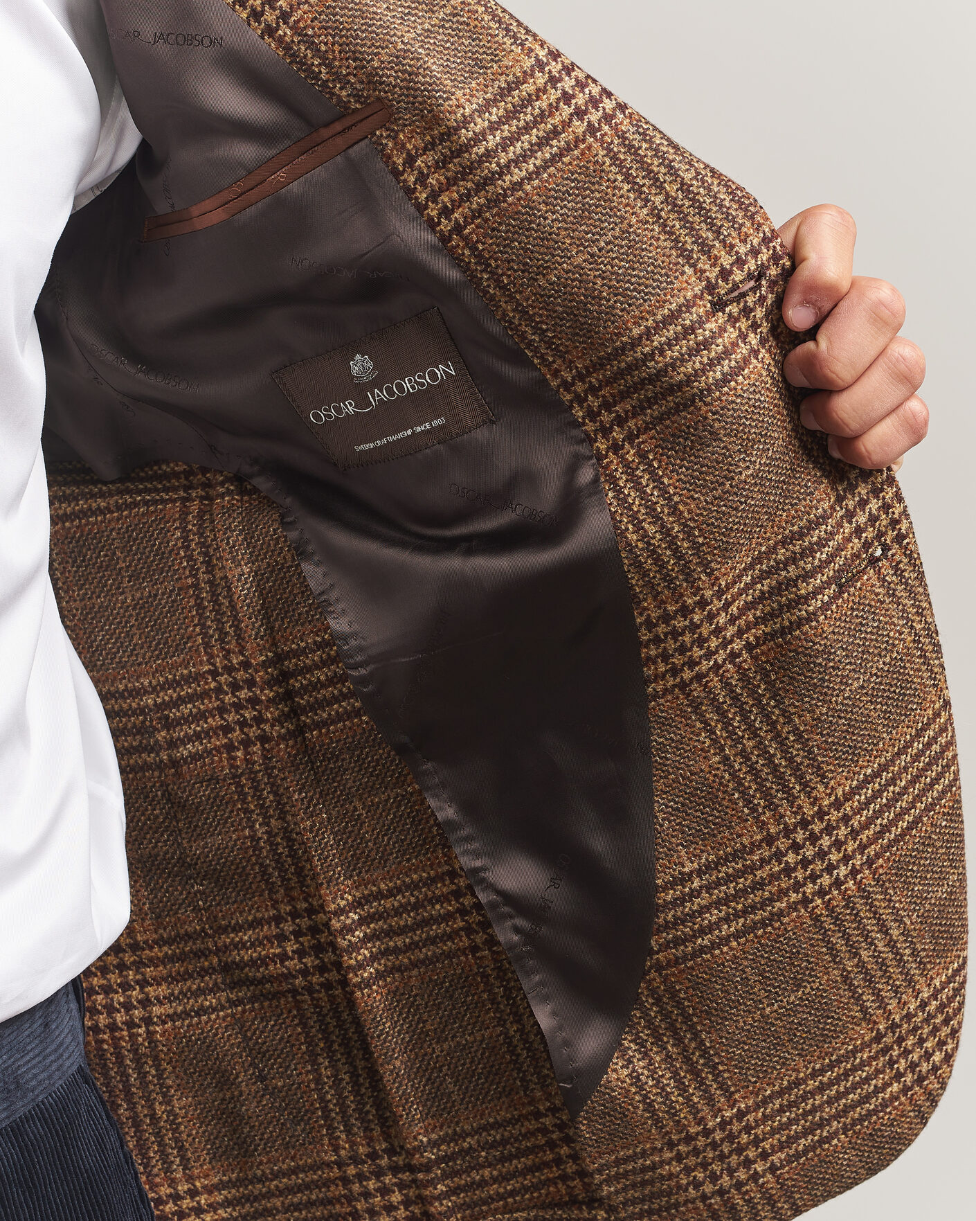 Homme | Blazers | Oscar Jacobson | Ferry Patch Checked Wool/Cashmere Blazer Brown