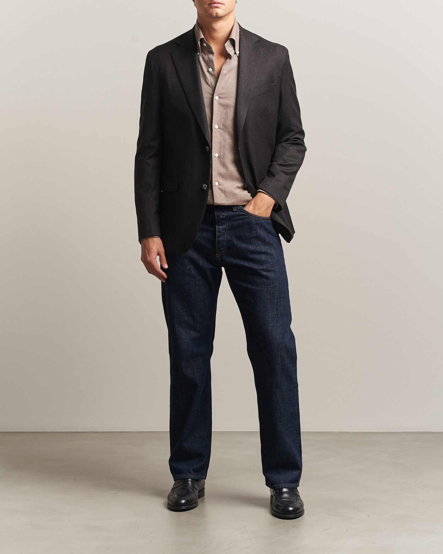 Homme | Blazers | Oscar Jacobson | Fogerty Wool Flannel Blazer Brown