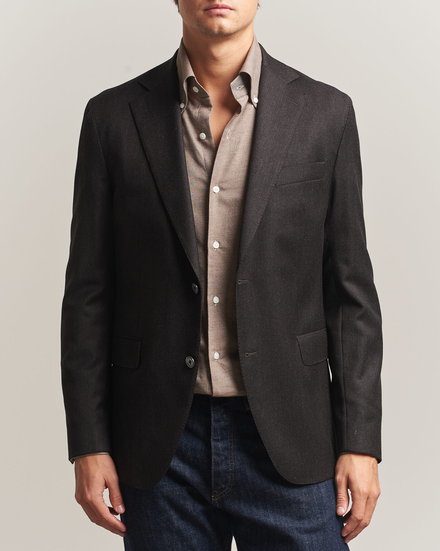 Homme | Blazers | Oscar Jacobson | Fogerty Wool Flannel Blazer Brown