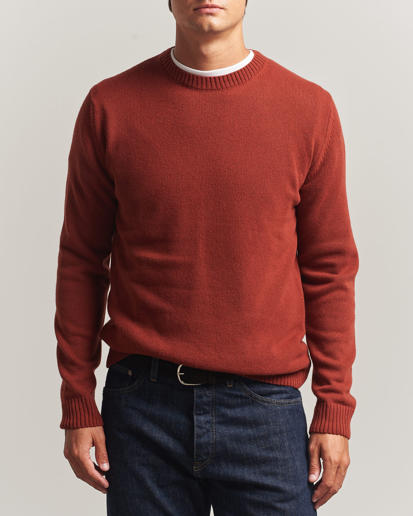 Homme | Pulls Et Tricots | Stenströms | Brushed Merino Crew Neck Burnt Orange