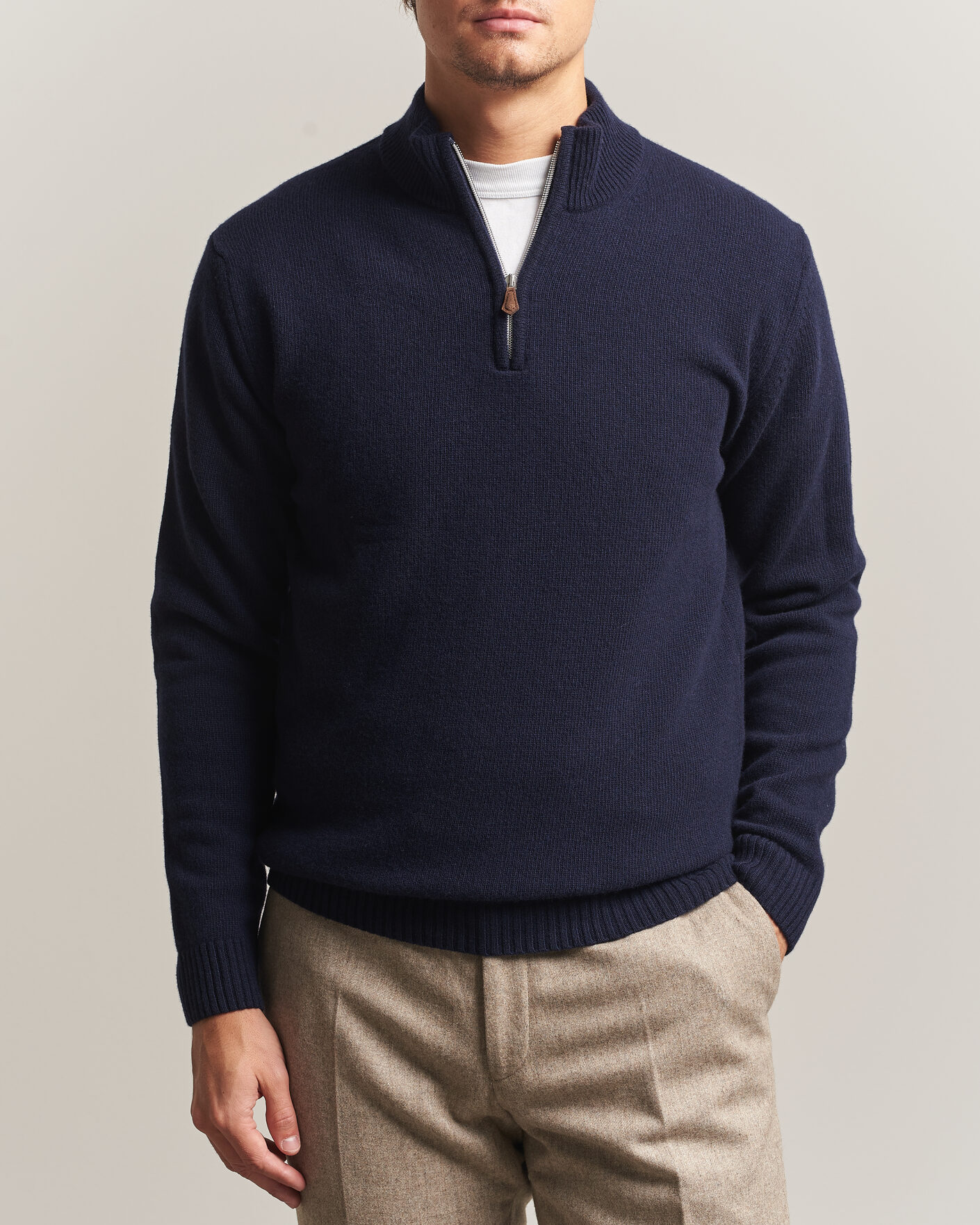 Homme | Pulls Et Tricots | Stenströms | Brushed Merino Half-Zip Navy