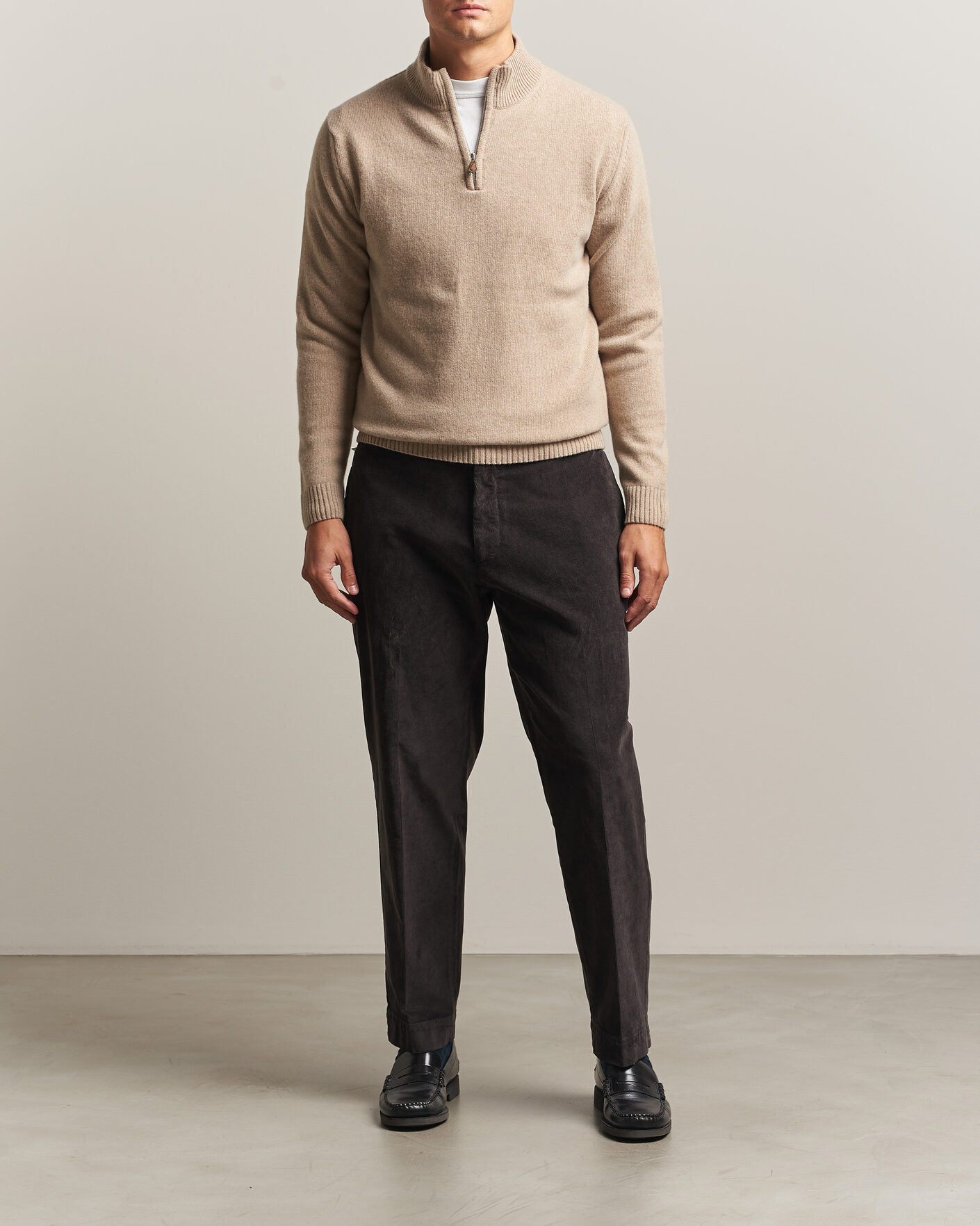 Homme | Pulls Et Tricots | Stenströms | Brushed Merino Half-Zip Beige