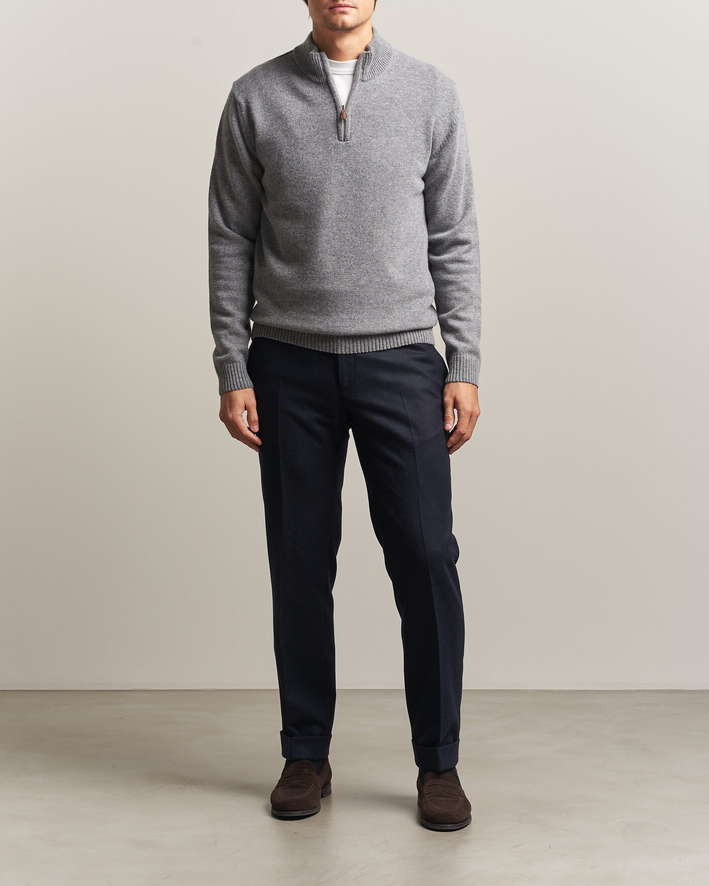 Homme | Pulls Et Tricots | Stenströms | Brushed Merino Half-Zip Grey