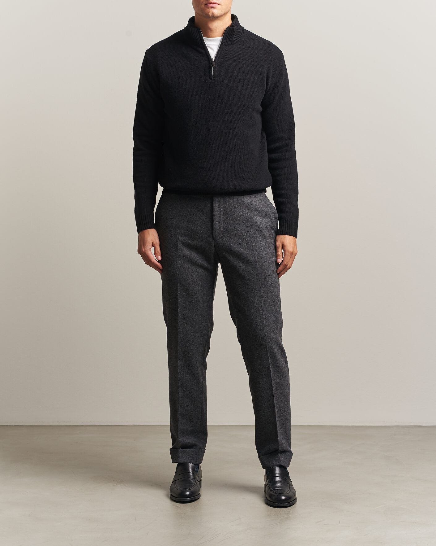 Homme | Pulls Et Tricots | Stenströms | Brushed Merino Half-Zip Black
