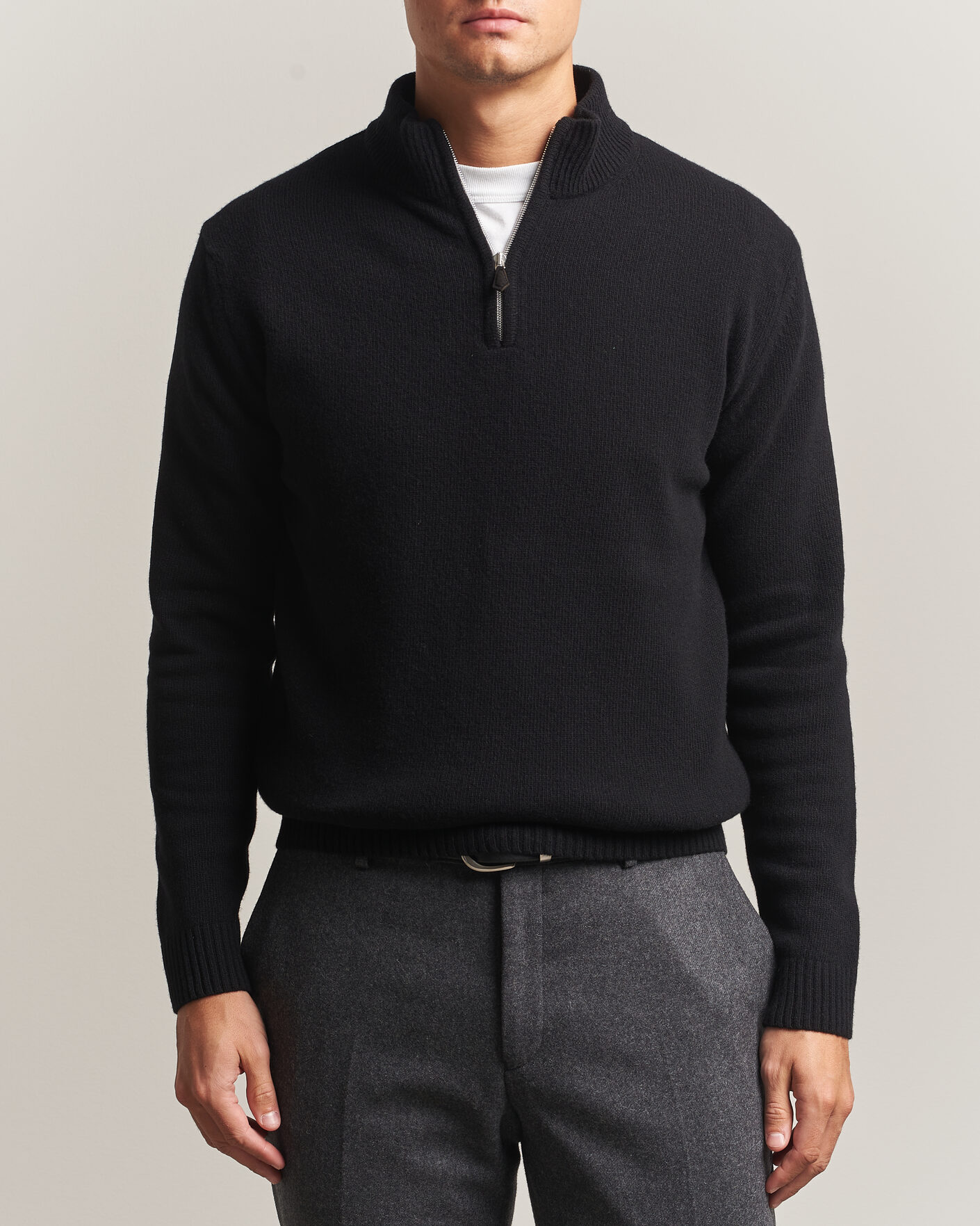 Homme | Pulls Et Tricots | Stenströms | Brushed Merino Half-Zip Black