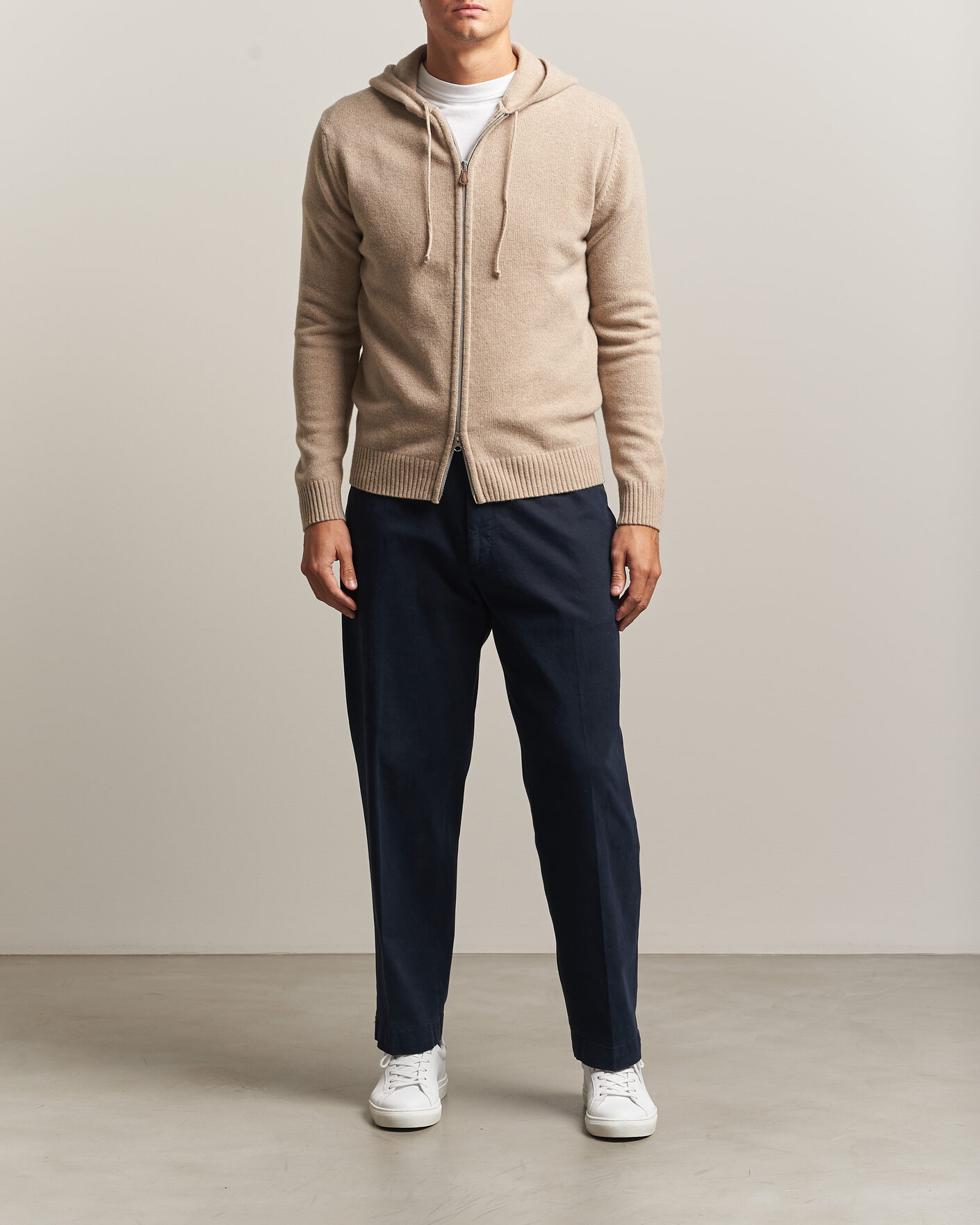 Homme | Pulls Et Tricots | Stenströms | Brushed Merino Full-Zip Hood Beige