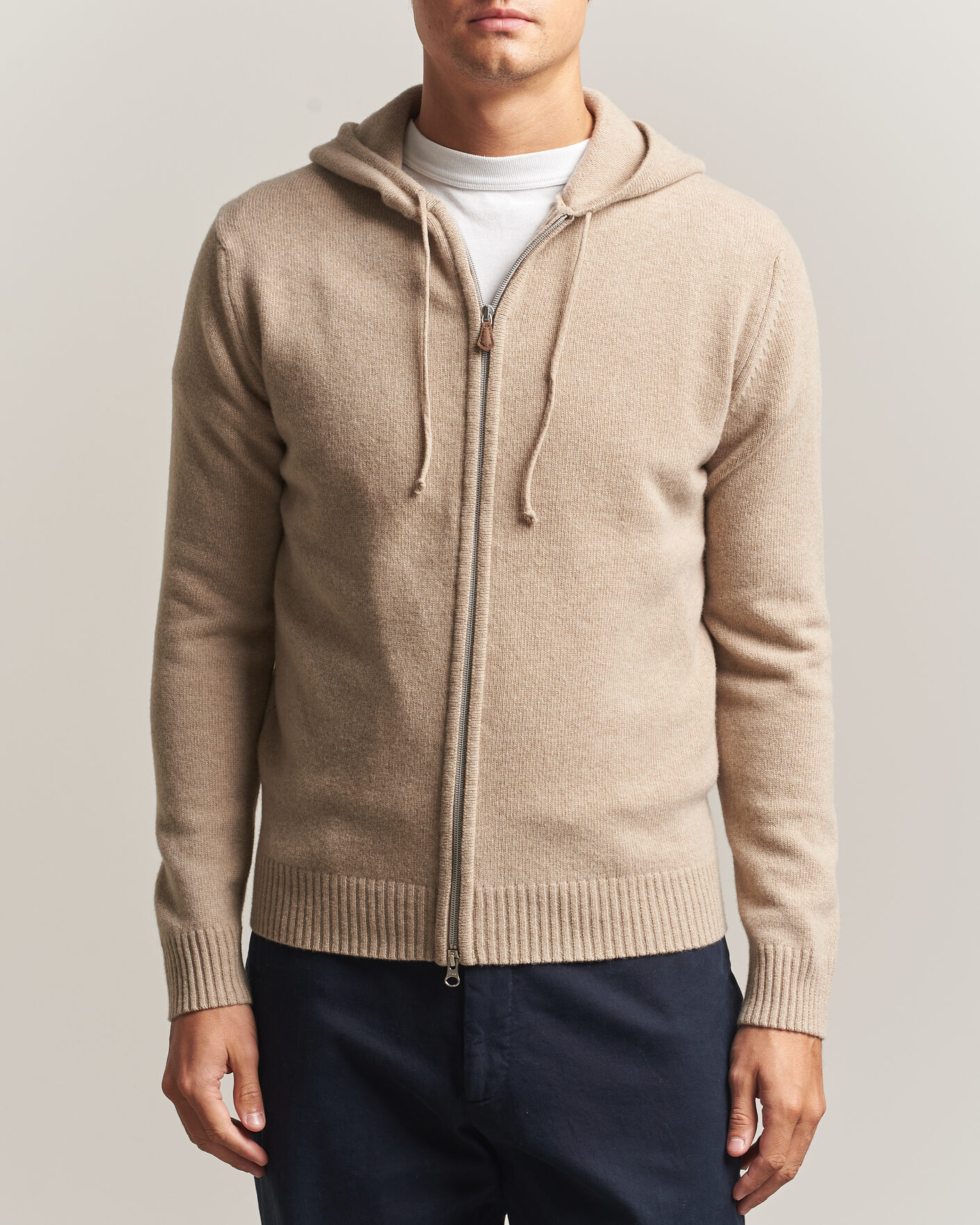 Homme | Pulls Et Tricots | Stenströms | Brushed Merino Full-Zip Hood Beige