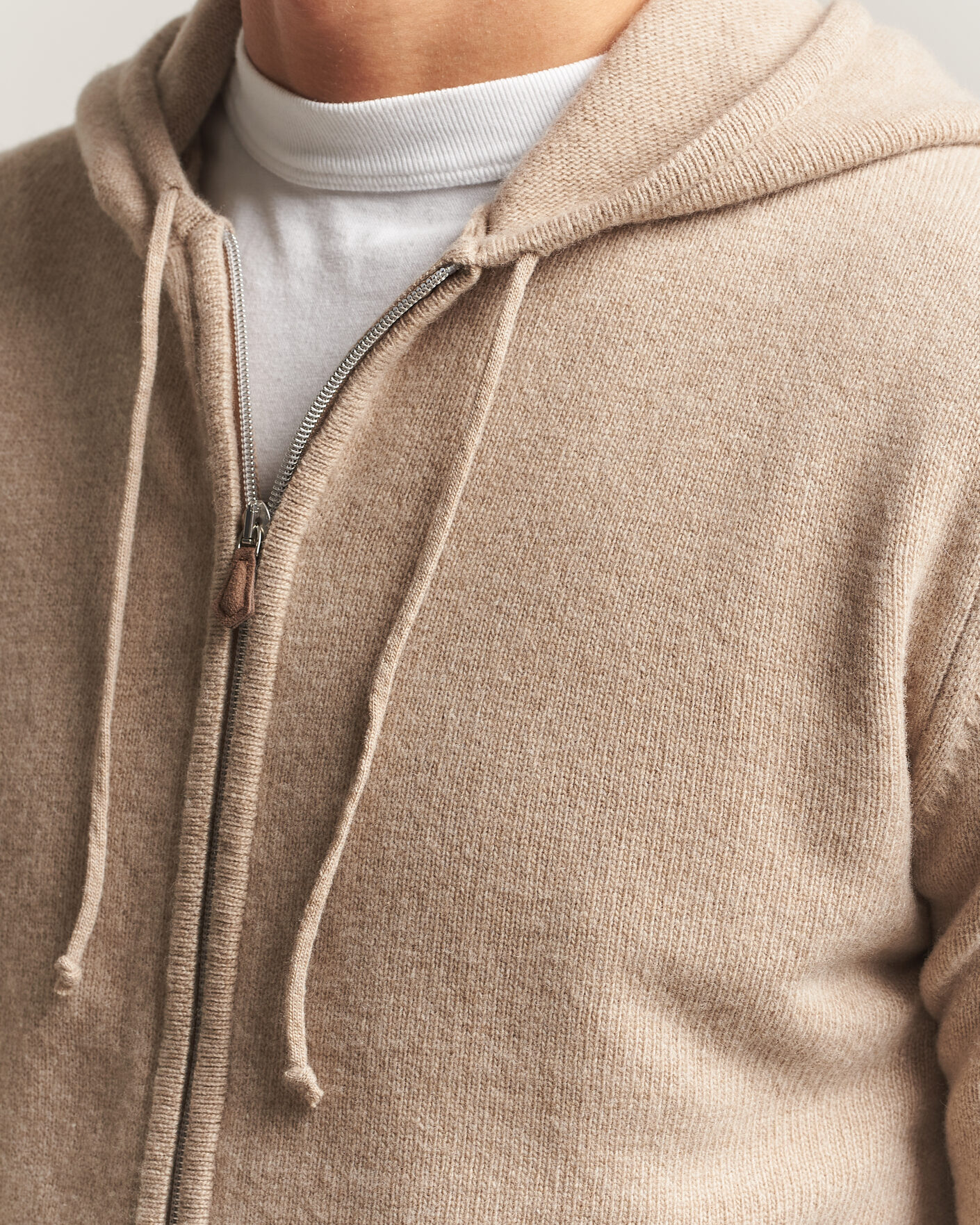 Homme | Pulls Et Tricots | Stenströms | Brushed Merino Full-Zip Hood Beige