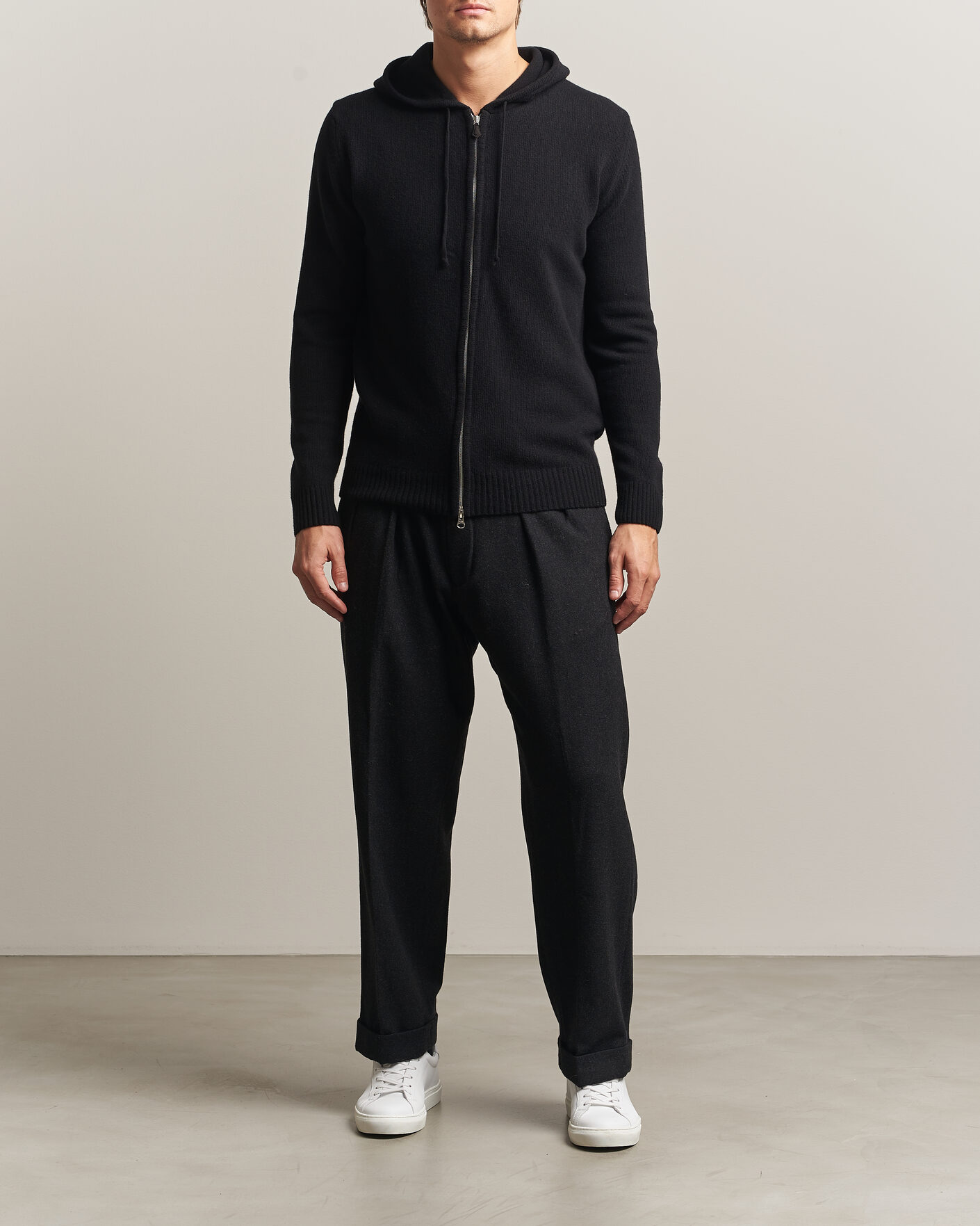 Homme | Pulls Et Tricots | Stenströms | Brushed Merino Full-Zip Hood Black