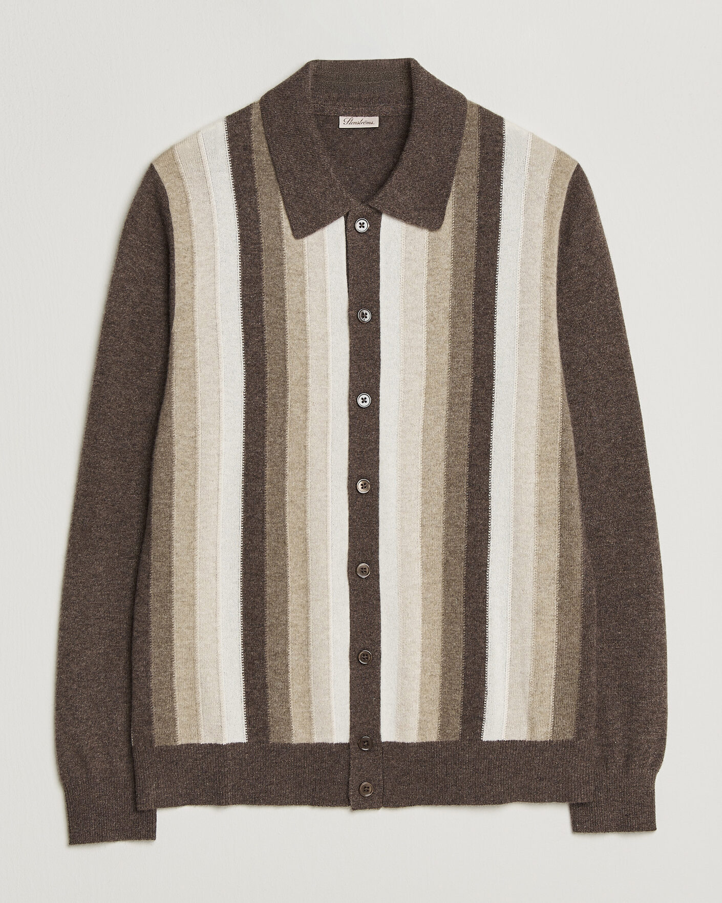 Homme | Pulls Et Tricots | Stenströms | Cashmere Striped Polo Cardigan Brown