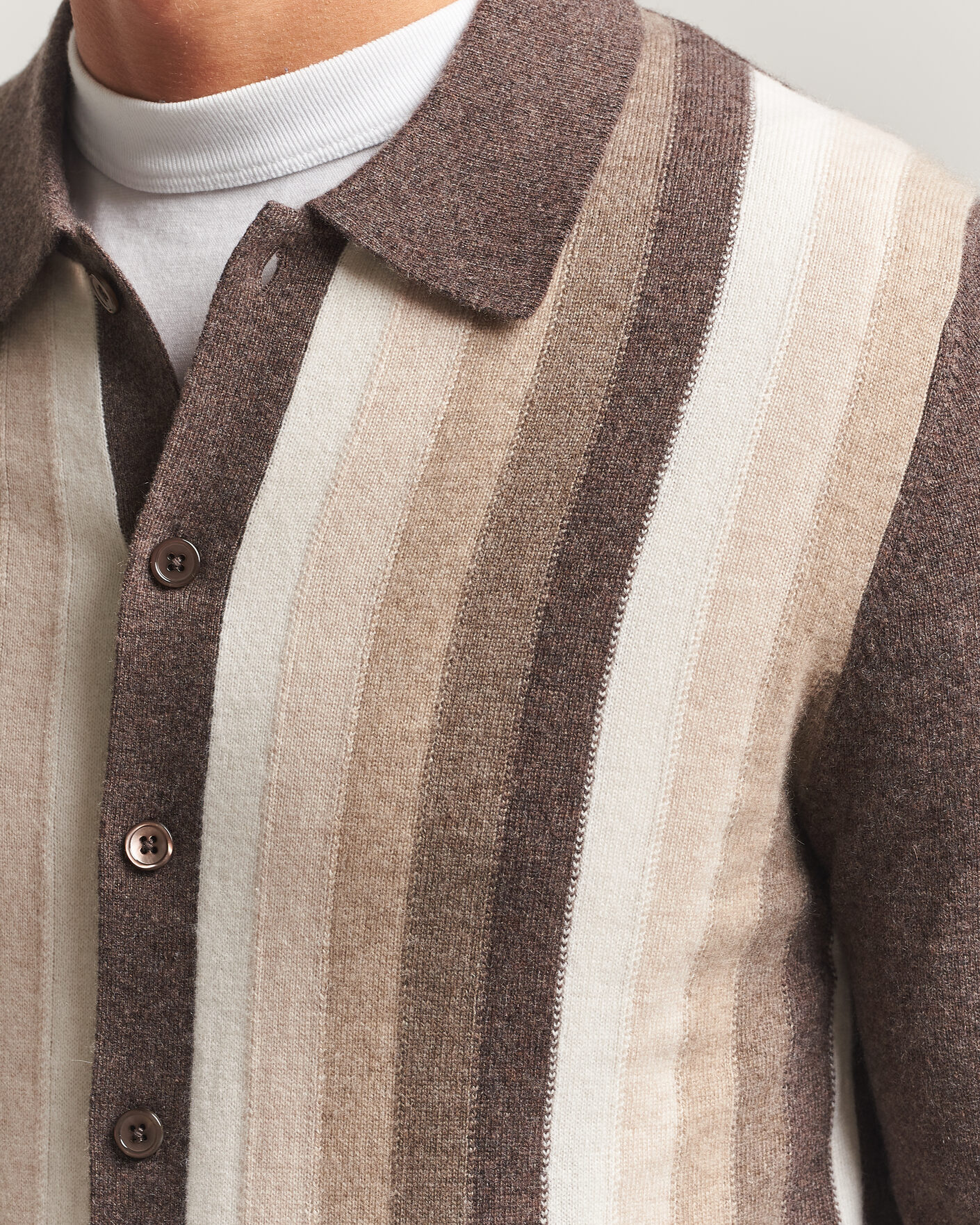 Homme | Pulls Et Tricots | Stenströms | Cashmere Striped Polo Cardigan Brown