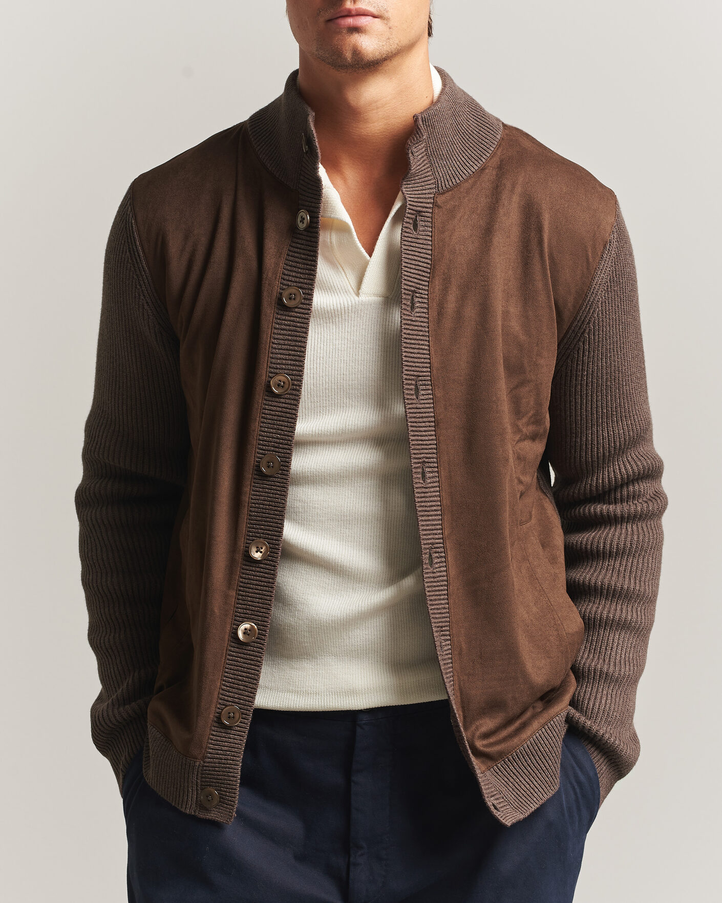 Homme | Pulls Et Tricots | Stenströms | Knitted Hybrid Alcantara Jacket Brown