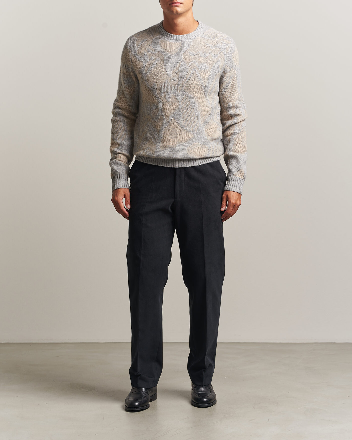 Homme | Pulls Et Tricots | Stenströms | Knitted Jaquard Yak/Merino Sweater Beige Grey