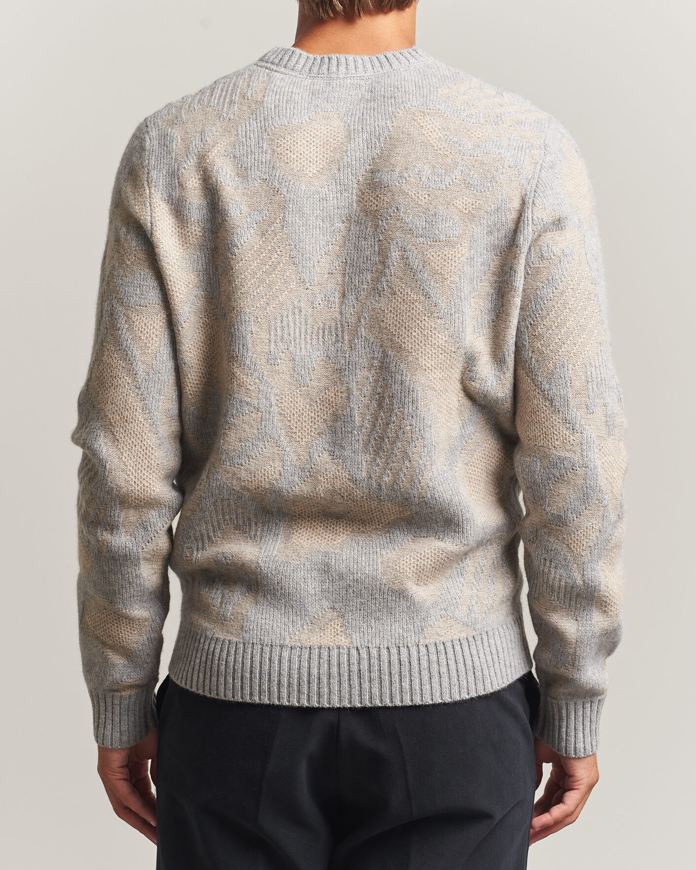Homme | Pulls Et Tricots | Stenströms | Knitted Jaquard Yak/Merino Sweater Beige Grey