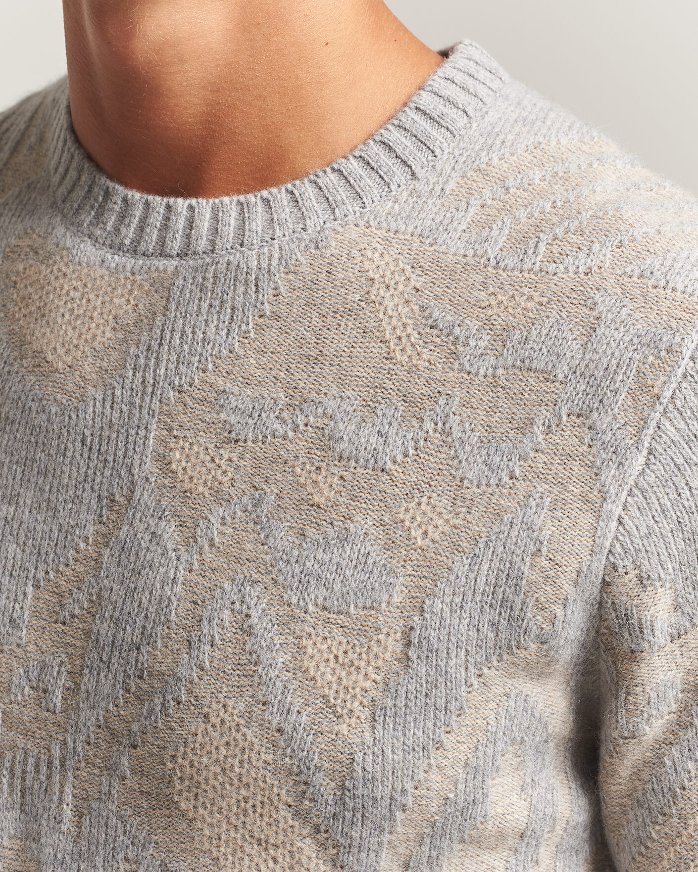 Homme | Pulls Et Tricots | Stenströms | Knitted Jaquard Yak/Merino Sweater Beige Grey