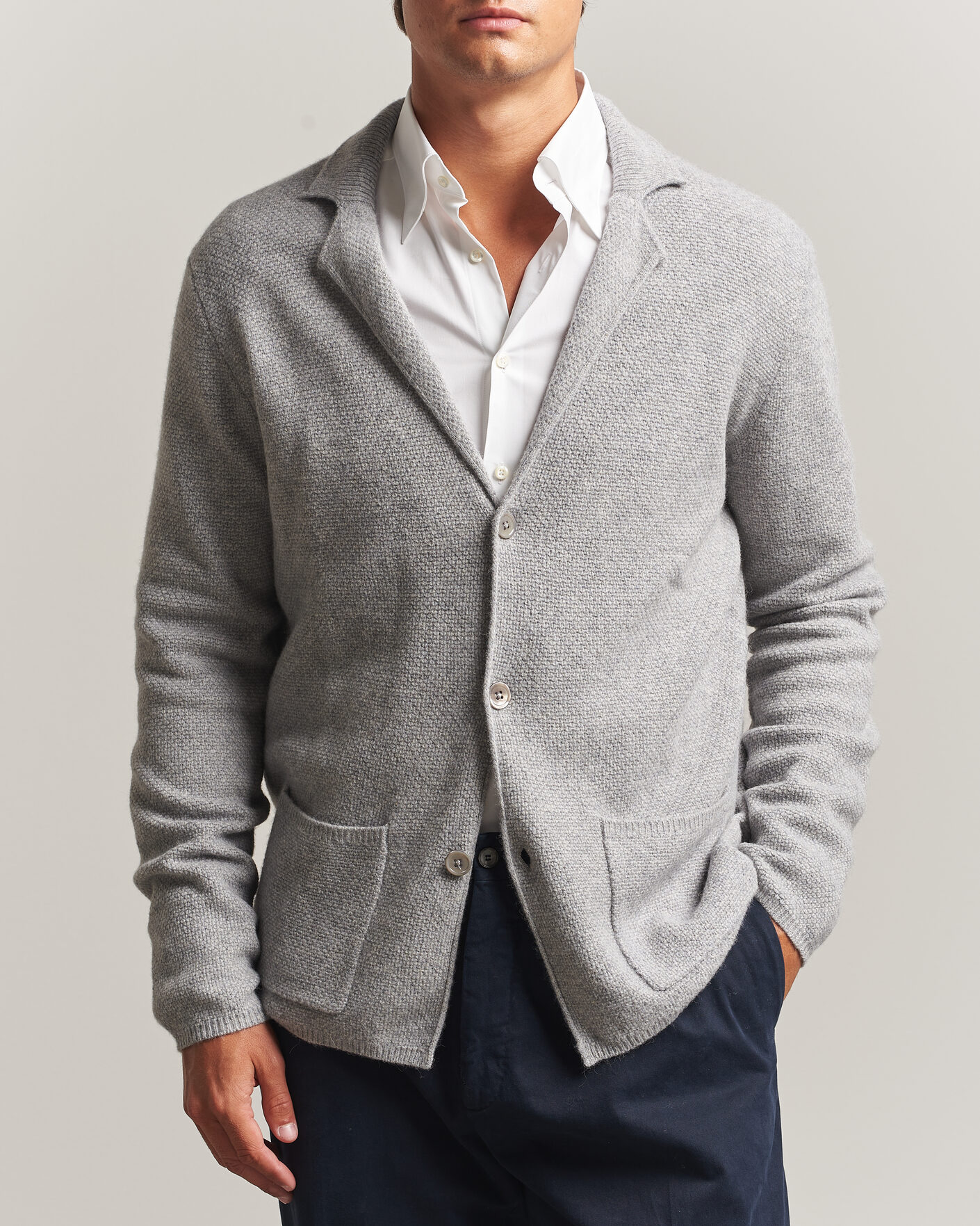 Homme | Pulls Et Tricots | Stenströms | Knitted Yak/Merino Cardigan Blazer Grey
