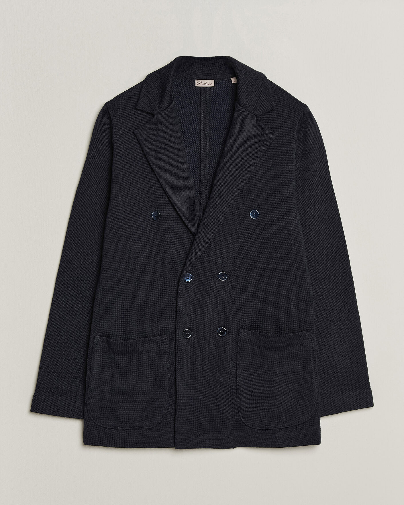Homme | Blazers | Stenströms | Knitted Herringbone DB Wool Blazer Navy
